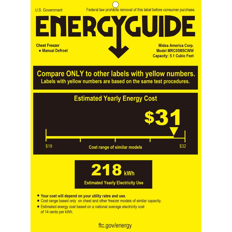 Midea 24 in. 5.0 cu. ft. Garage-Ready Compact Chest Freezer - White, , hires