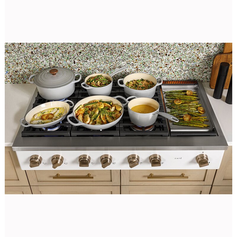 Cafe 48 in. 6-Burner Natural Gas Rangetop with Griddle, Simmer Burner & Power Burner - Matte Black, Matte Black, hires