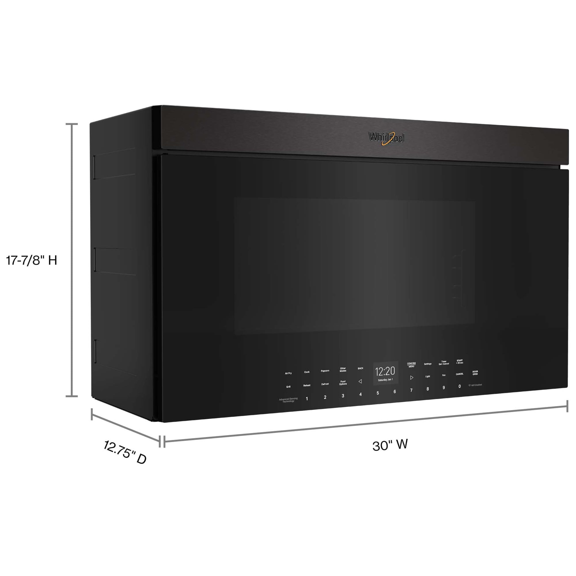 Whirlpool 30 in. 1.1 cu. ft. 900W Smart Over-the-Range Microwave with 400 CFM, Convection & Sensor Cooking - Black Stainless, Black Stainless, hires