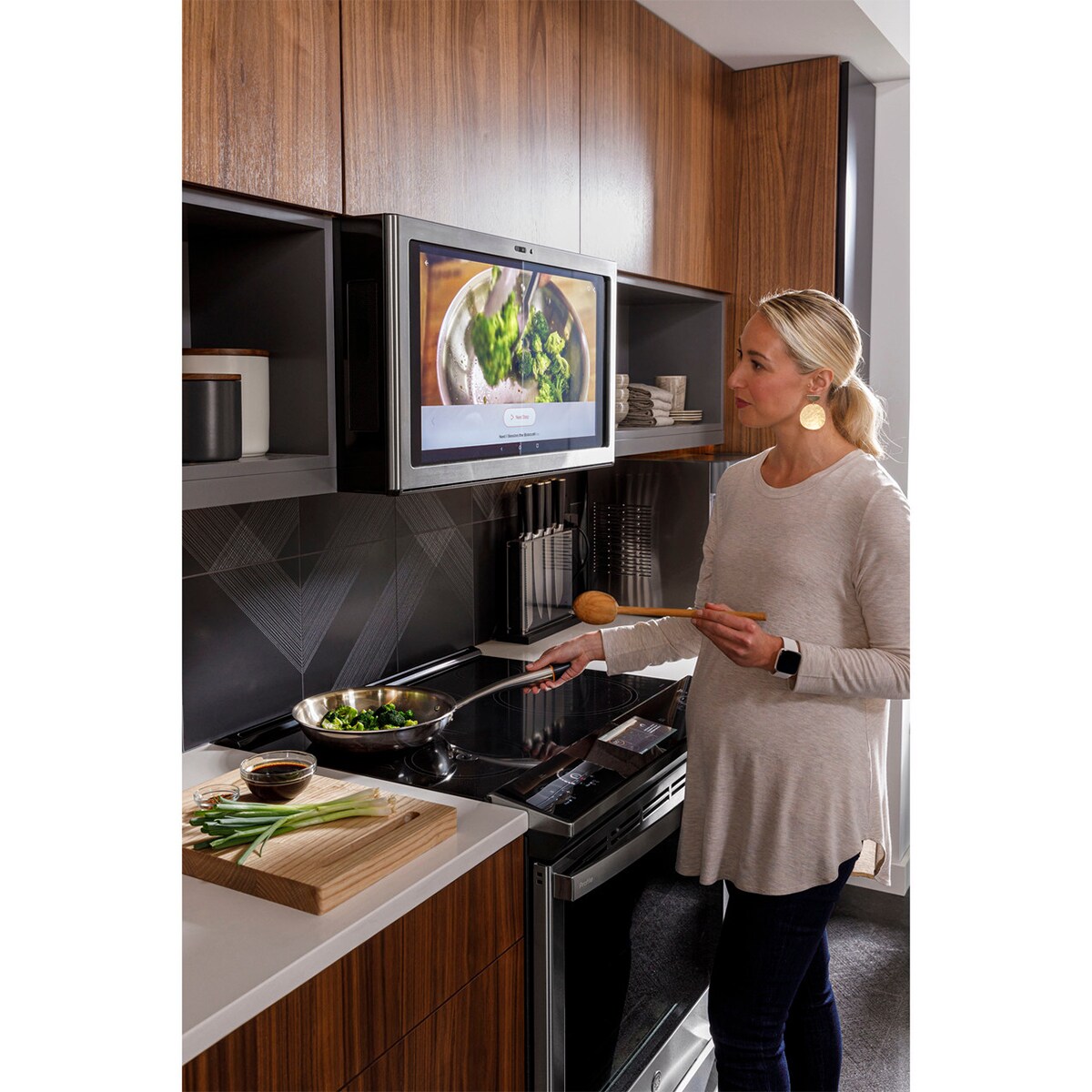 GE Profile 30 in. 5.3 cu. ft. Smart Air Fry True European Convection Slide-In Electric Range with 5 Induction Burners - Stainless Steel, , hires