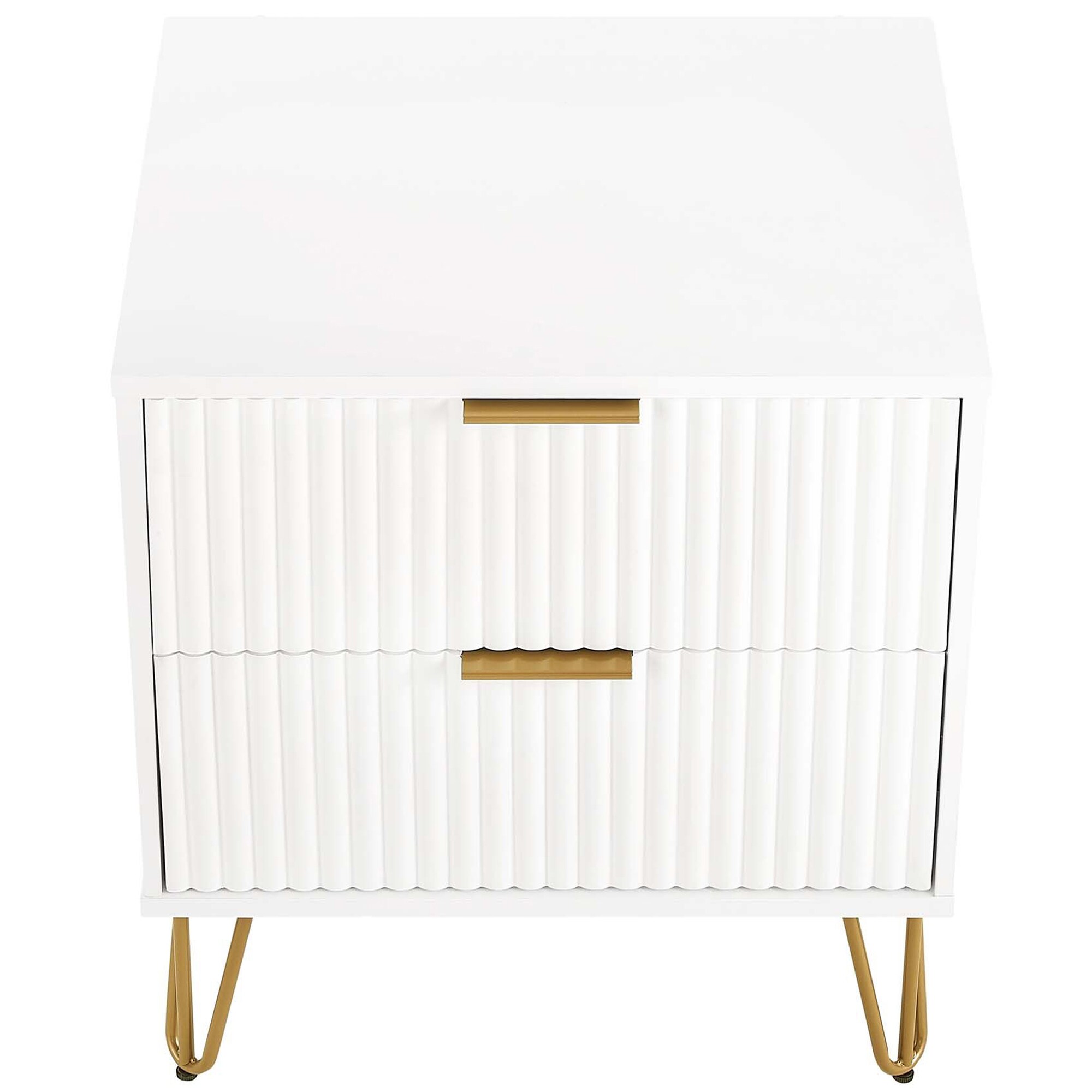 Manhattan Comfort DUMBO 2.0 Modern Nightstand with 2 Drawer & Metal Feet - White, White, hires