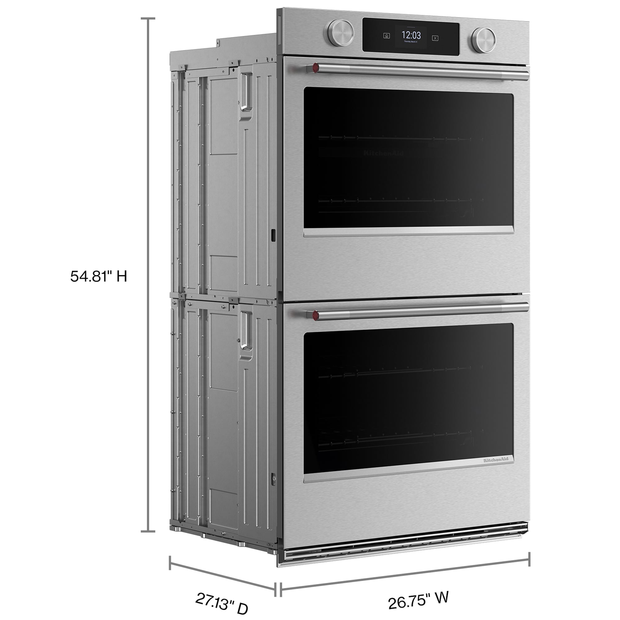 KitchenAid 27 in. 8.6 cu. ft. Smart Top Control Steam Electric Double Wall Oven with True European Convection - Stainless Steel with PrintShield Finish, , hires