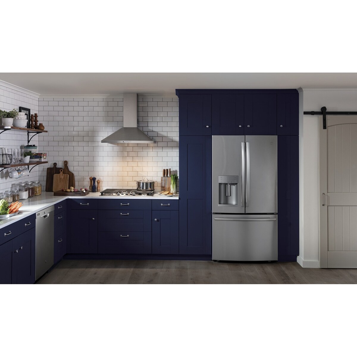 GE 30 in. Convertible Chimney Style Range Hood with 350 CFM, 4 Fan Speeds & 2 Halogen Lights - Stainless Steel, , hires