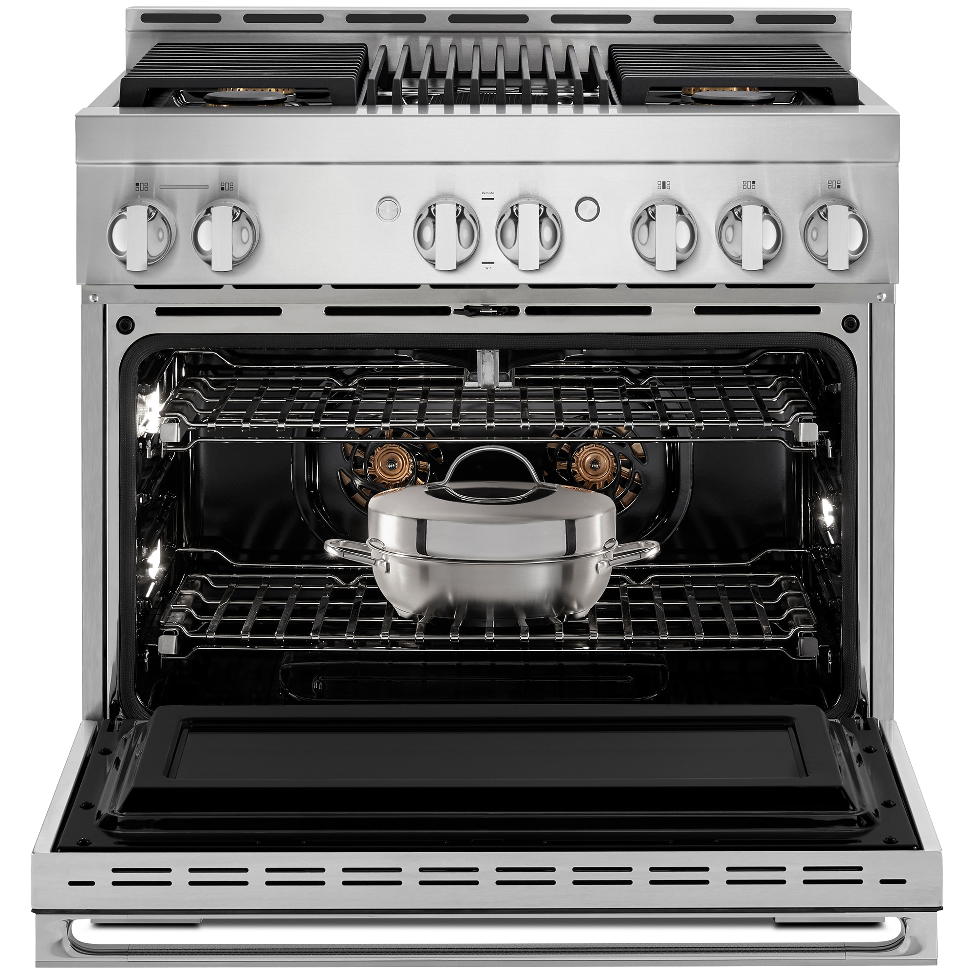 JennAir Noir Series 36 in. 5.1 cu. ft. Smart True European Convection Gas Range with 4 Sealed Burners & Grill - Stainless Steel, , hires