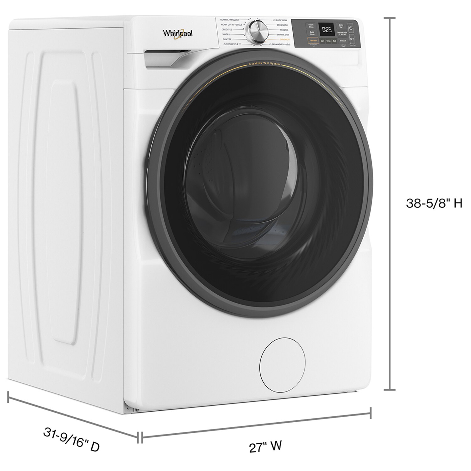 Whirlpool 27 in. 4.5 cu. ft. Smart Stackable Front Load Washer with FreshFlow Vent System, Sanitize & Steam Cycle - White, White, hires