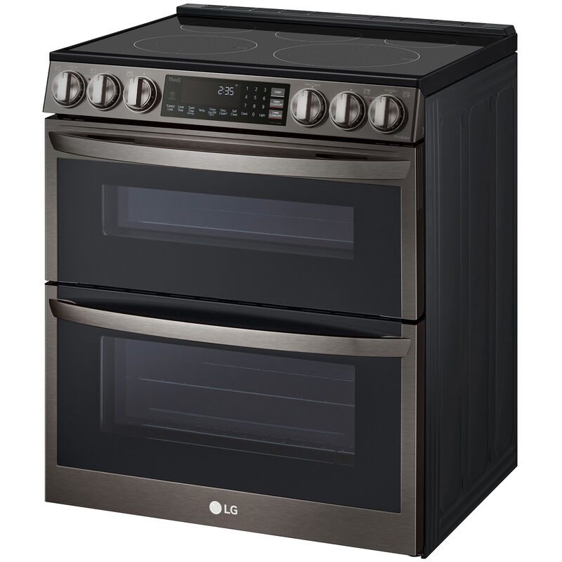 LG InstaView 30 in. 7.3 cu. ft. Smart Air Fry True European Convection Double Oven Slide-In Electric Range with Smoothtop Burners - PrintProof Black Stainless Steel, PrintProof Black Stainless Steel, hires