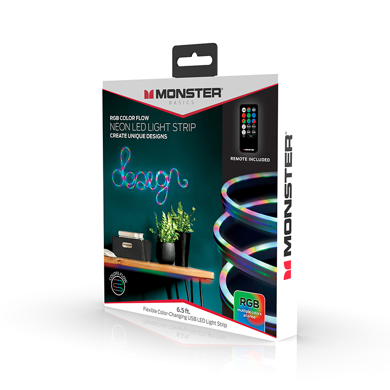 Monster Neon Flow Multi-Color LED Light Strip with USB Plug-in and Remote, 6.5 ft., , hires