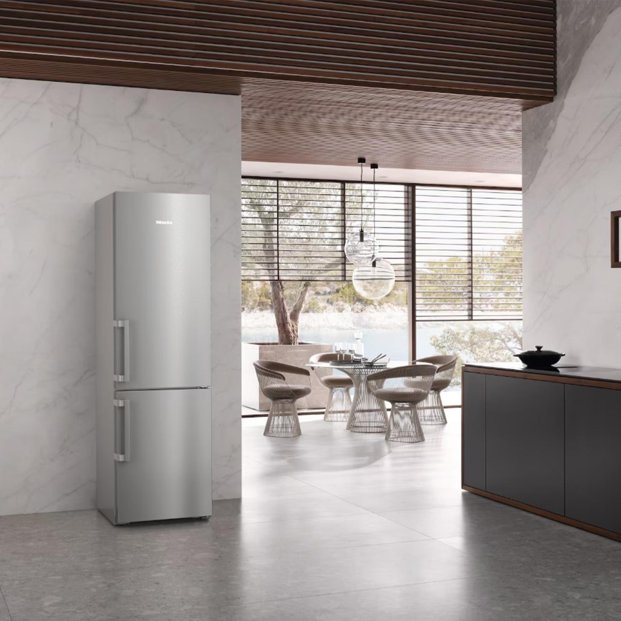 Miele 24 in. 13.2 cu. ft. Smart Counter Depth Bottom Freezer Refrigerator with Ice Maker - Clean Steel, , hires