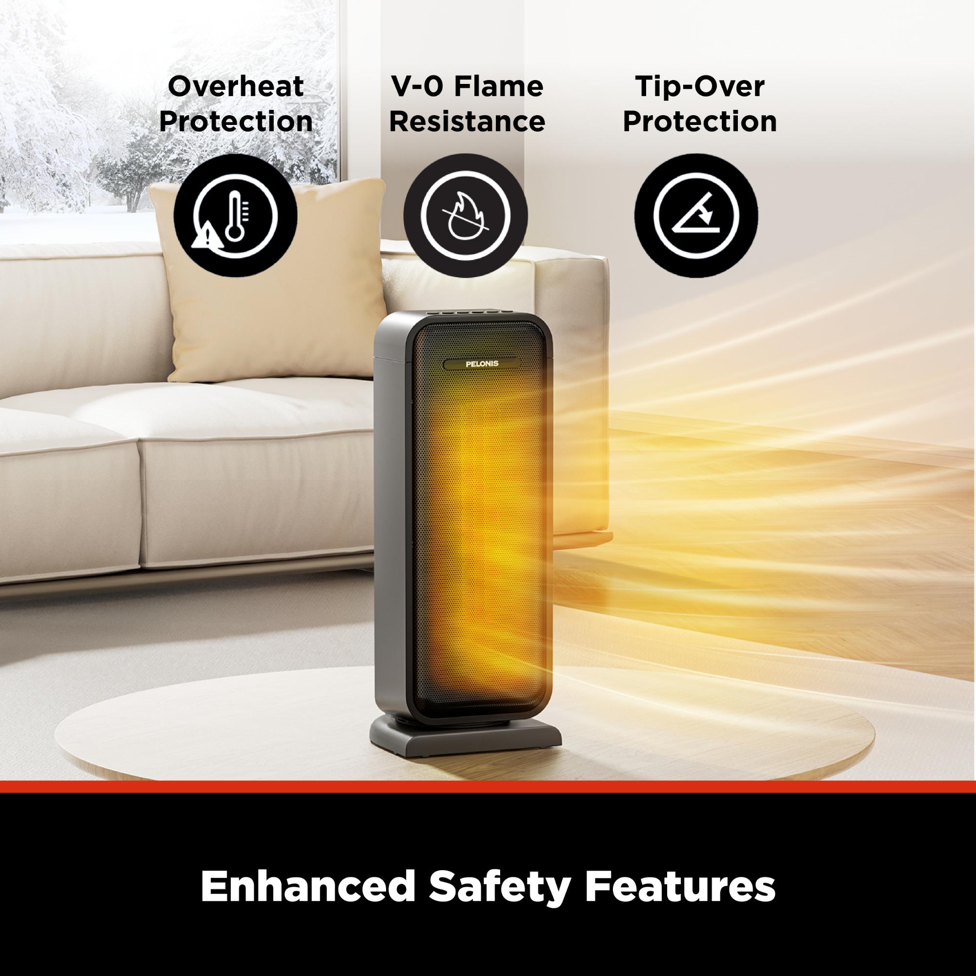 Pelonis 1500 W Oscillating Ceramic Space Heater with 2 Heat Settings - Black, , hires