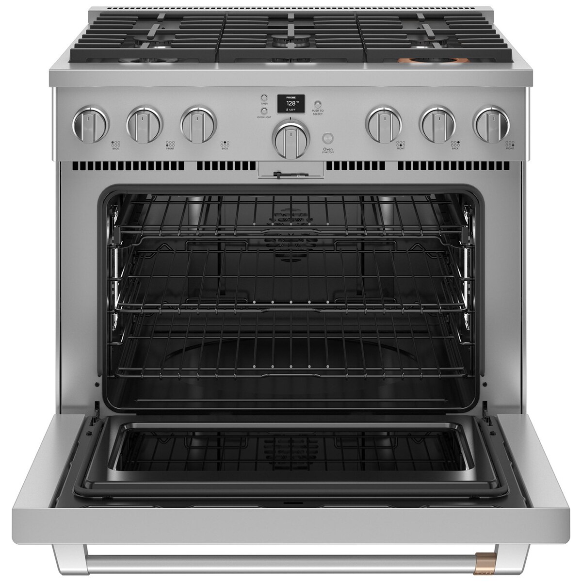 Cafe 36 in. 5.7 cu. ft. Smart Air Fry True European Convection Dual Fuel Range with 6 Sealed Burners - Stainless Steel, Stainless Steel, hires