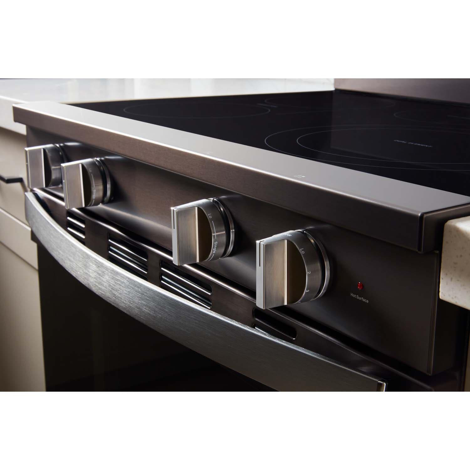 Whirlpool 30 in. 5.3 cu. ft. Smart Air Fry True European Convection Electric Range with Radiant Burners - Black Stainless Steel, Black Stainless Steel, hires