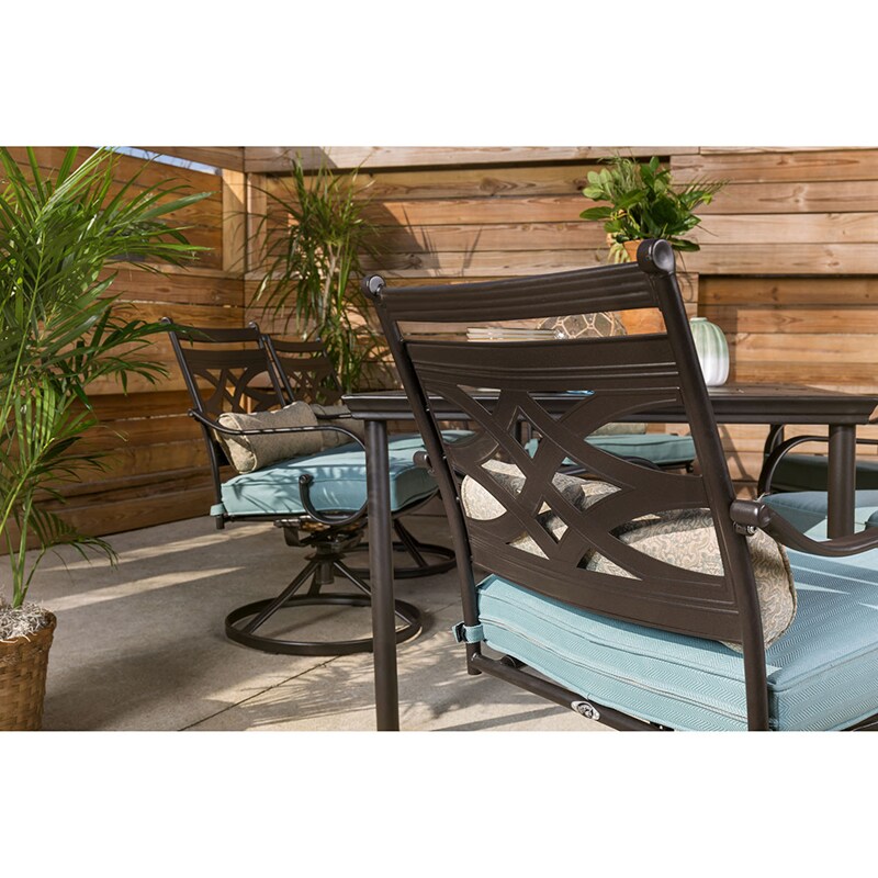 Hanover Montclair 7-Piece Dining Set with 6 Swivel Rockers - Ocean Blue, , hires