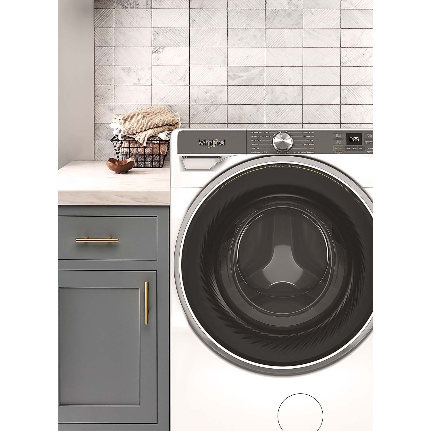 Whirlpool 27 in. 5.0 cu. ft. Smart Stackable Front Load Washer with FreshFlow Vent System, Sanitize & Steam Cycle - White, White, hires