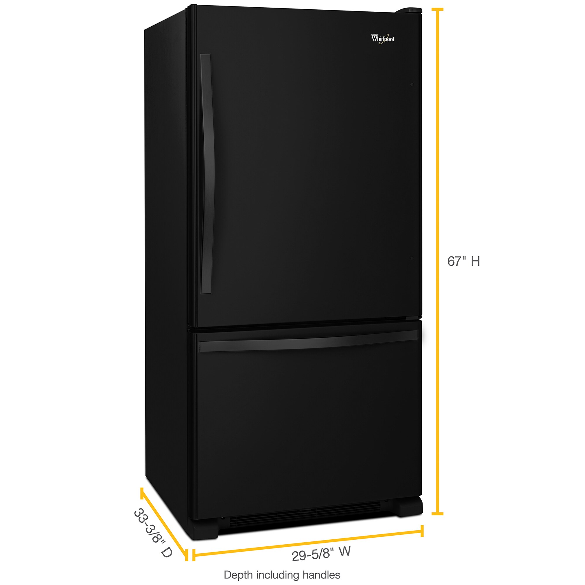 Whirlpool 30 in. 18.7 cu. ft. Bottom Freezer Refrigerator with Ice Maker - Black-on-Black, Black on Black, hires