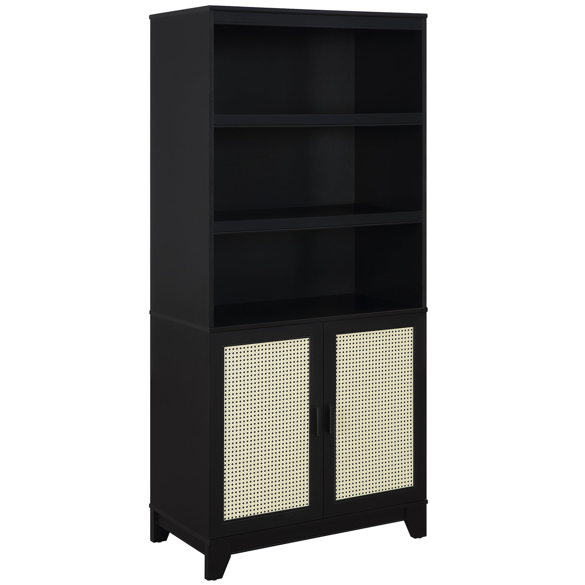 Manhattan Comfort Sheridan Modern Cane Bookcase with Adjustable Shelves - Black, , hires
