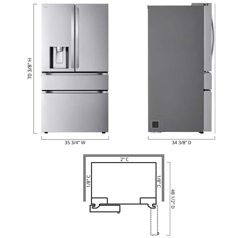 LG 36 in. 28.6 cu. ft. Smart 4-Door French Door Refrigerator with Ice & Water Dispenser - PrintProof Stainless Steel, PrintProof Stainless Steel, hires