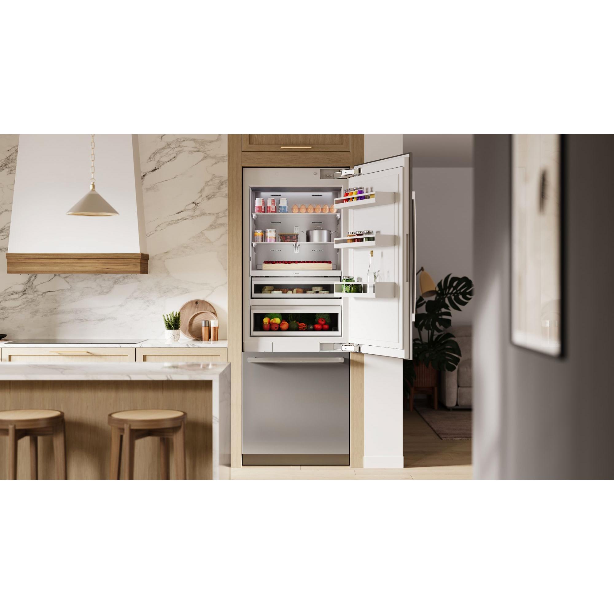 Bosch Benchmark Series 30 in. 16.5 cu. ft. Built-In Smart Counter Depth Bottom Freezer Refrigerator with Internal Water Dispenser - Stainless Steel, , hires