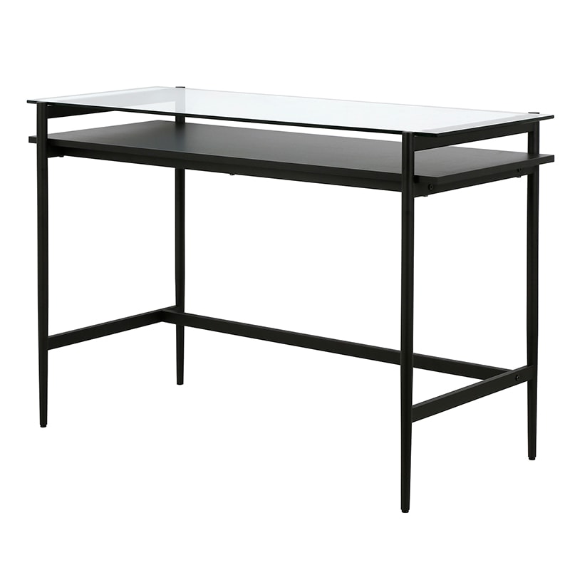 Hudson & Canal Computer Desk/Workcenter OF0645 - Black Metal and Glass, , hires