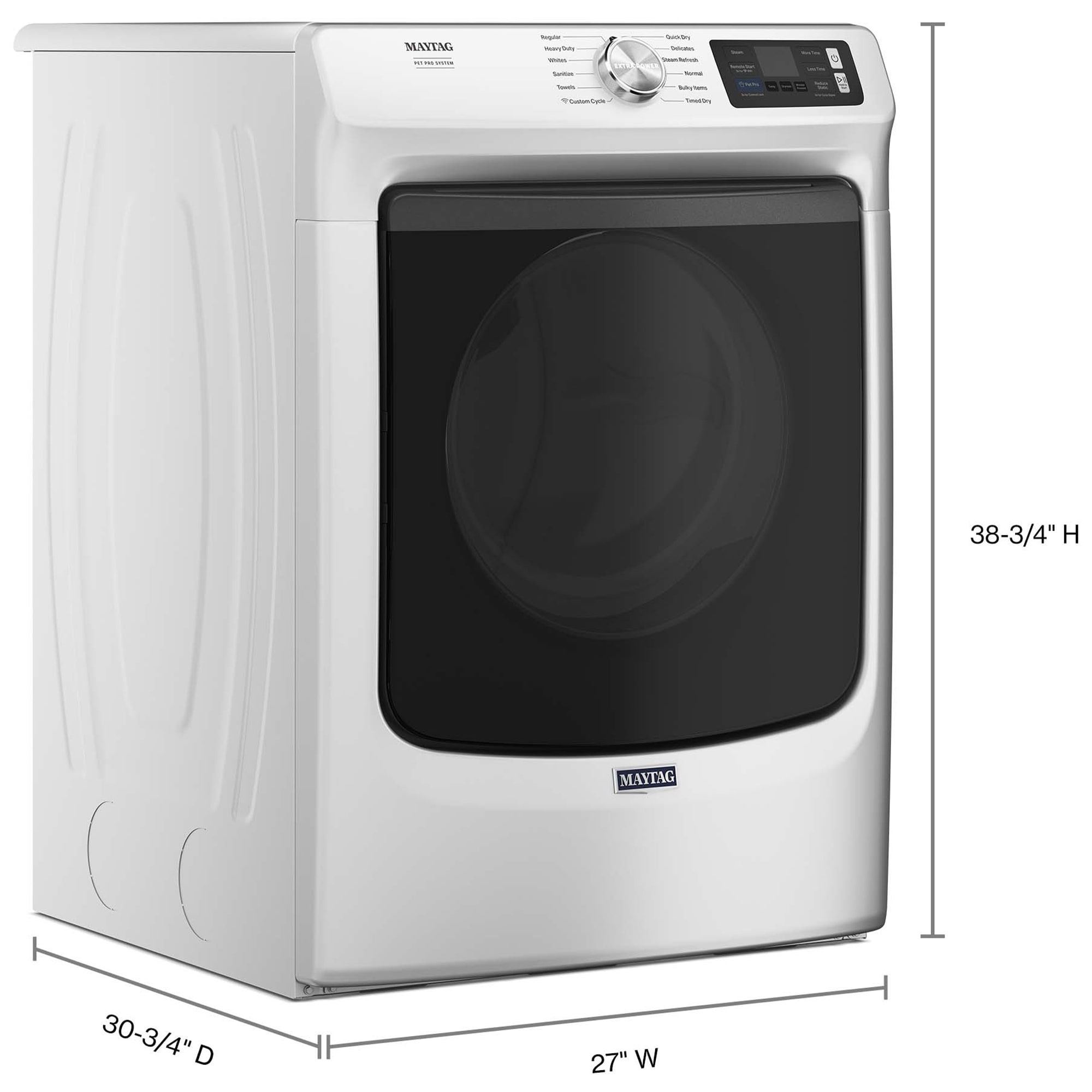 Maytag Pet Pro 27 in. 7.4 cu. ft. Smart Stackable Electric Dryer with Sensor Dry, Sanitize & Steam Cycle - White, White, hires