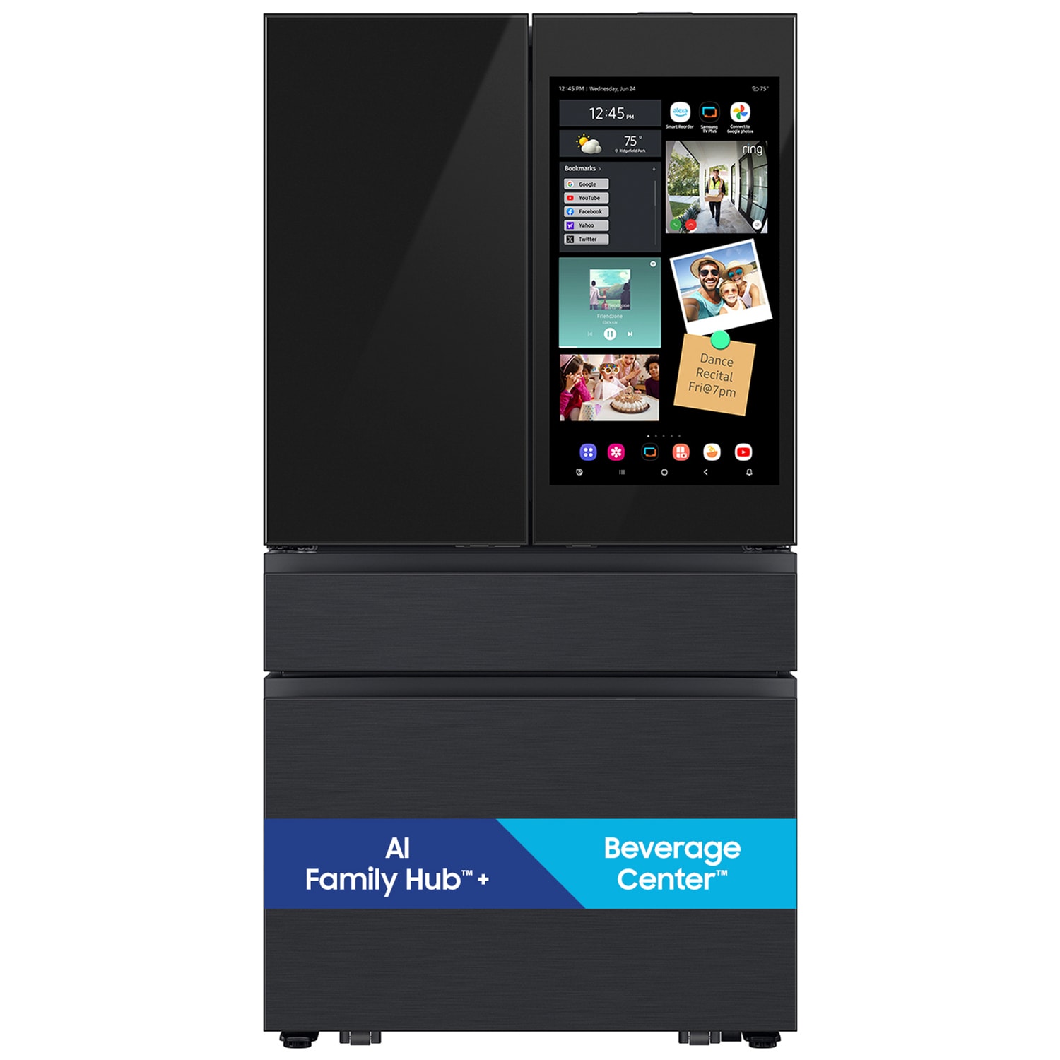 Samsung Bespoke 36 in. 28.6 cu. ft. Smart 4-Door French Door Refrigerator with AI Family Hub+, Beverage Center & Internal Water Autofill Pitcher - Charcoal Glass & Matte Black, , hires