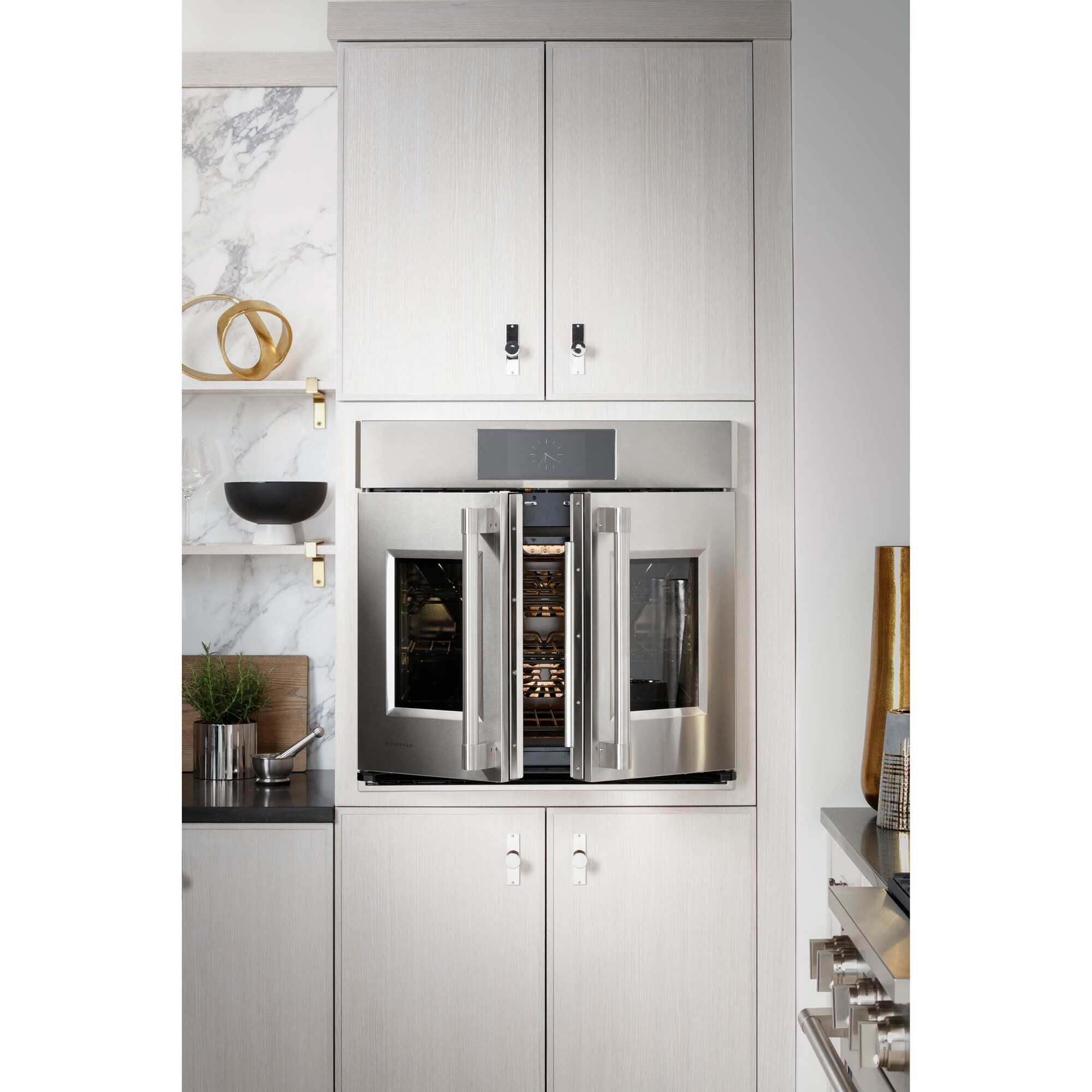 Monogram Statement Series 30 in. 10 cu. ft. Smart Top Control SpeedElectric Double Wall Oven with True European Convection - Stainless Steel, , hires