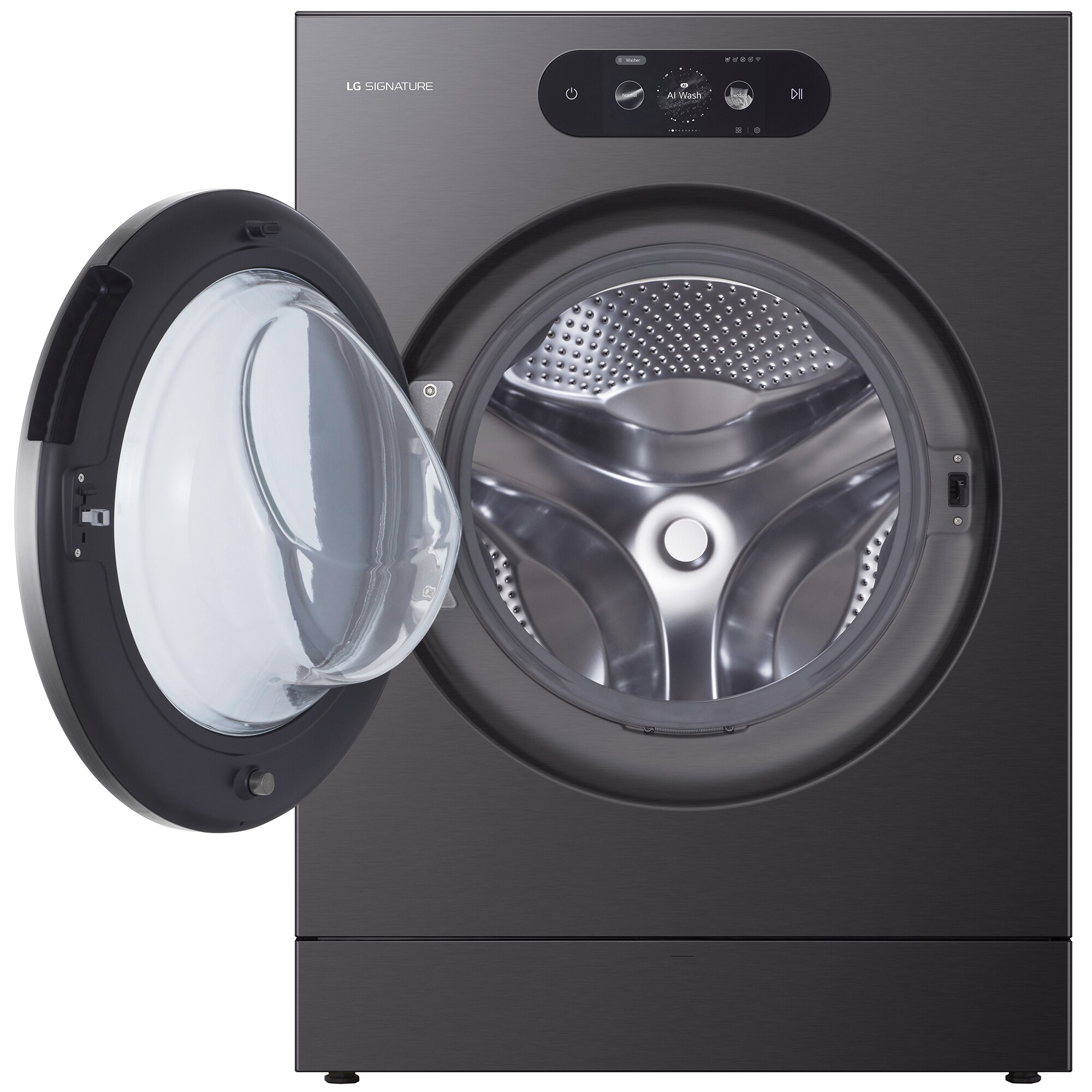 LG 29 in. 5.8 cu. ft. Smart Stackable Front Load Washer with Built-In Intelligence, TurboWash 360, EZ Dispense, Sanitize & Steam Cycle - Brushed Black Steel, , hires