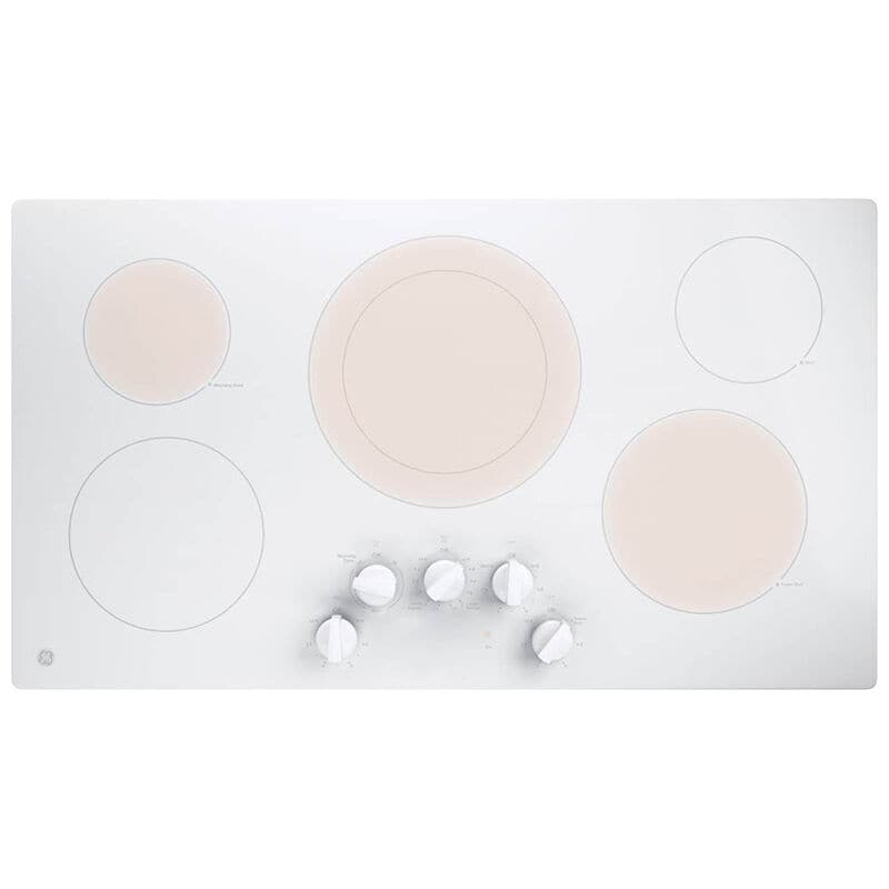 GE 36 in. 5-Burner Electric Cooktop with Simmer Burner & Power Burner - White, White, hires