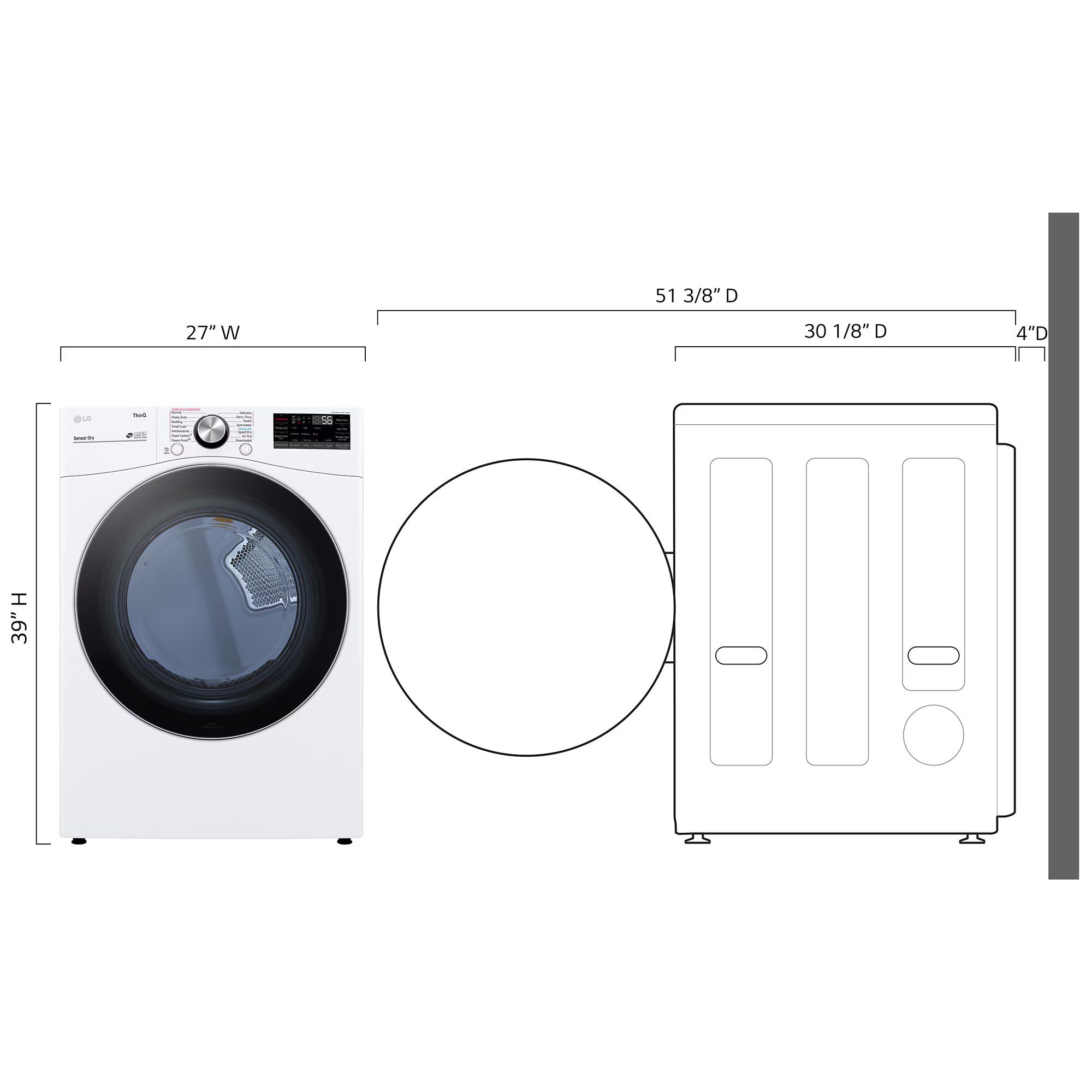 LG 27 in. 7.4 cu. ft. Smart Stackable Round-Door Gas Dryer with Tempered Glass, Built-In Intelligence, Sensor Dry, Turbo Steam, Sanitize & Steam Cycle - White, White, hires