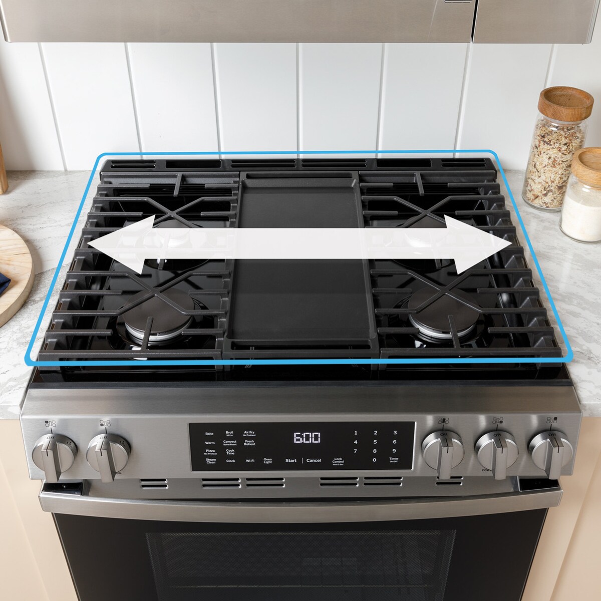 GE 500 Series 30 in. 5.3 cu. ft. Slide-In Gas Range with 5 Sealed Burners & Griddle - Stainless Steel, , hires