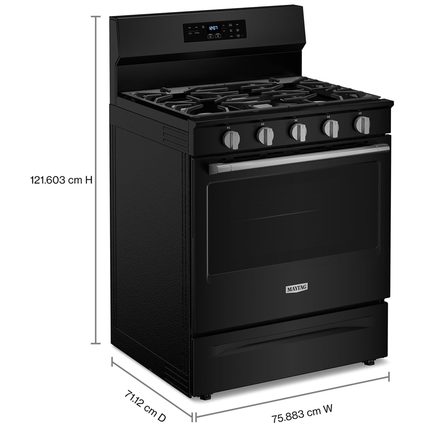 Maytag 30 in. 5 cu. ft. Air Fry Standard Convection Gas Range with 5 Sealed Burners - Black, Black, hires