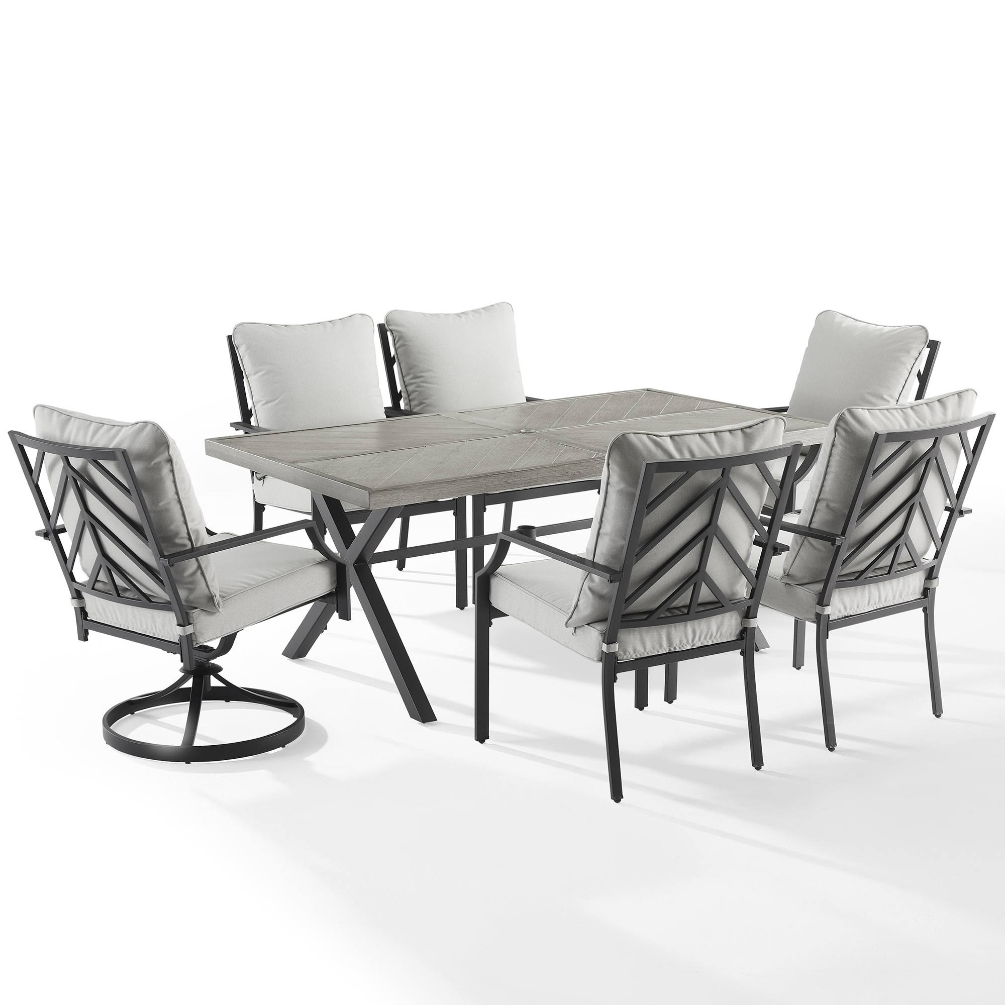 Crosley Otto 7-Piece Outdoor Dining Set Matte Black with Faux Wood Top and Two Swivel Chairs, , hires