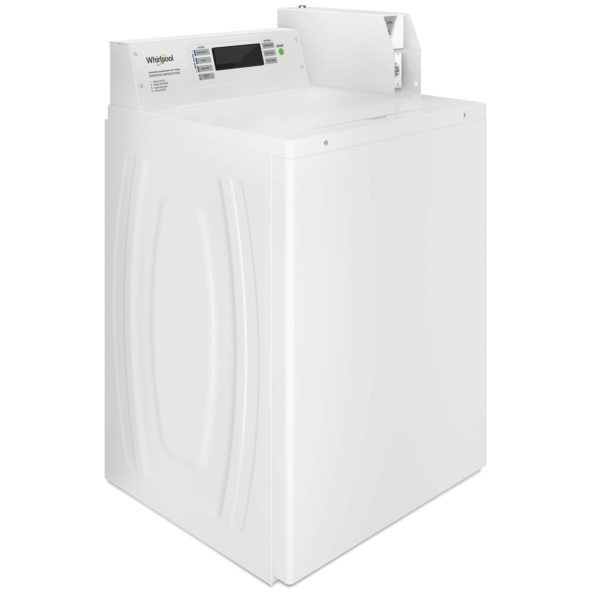Whirlpool 27 in. 3.3 cu. ft. Smart Commercial Top Load Washer with Agitator, Factory-Installed Coin Drop & Coin Box - White, , hires