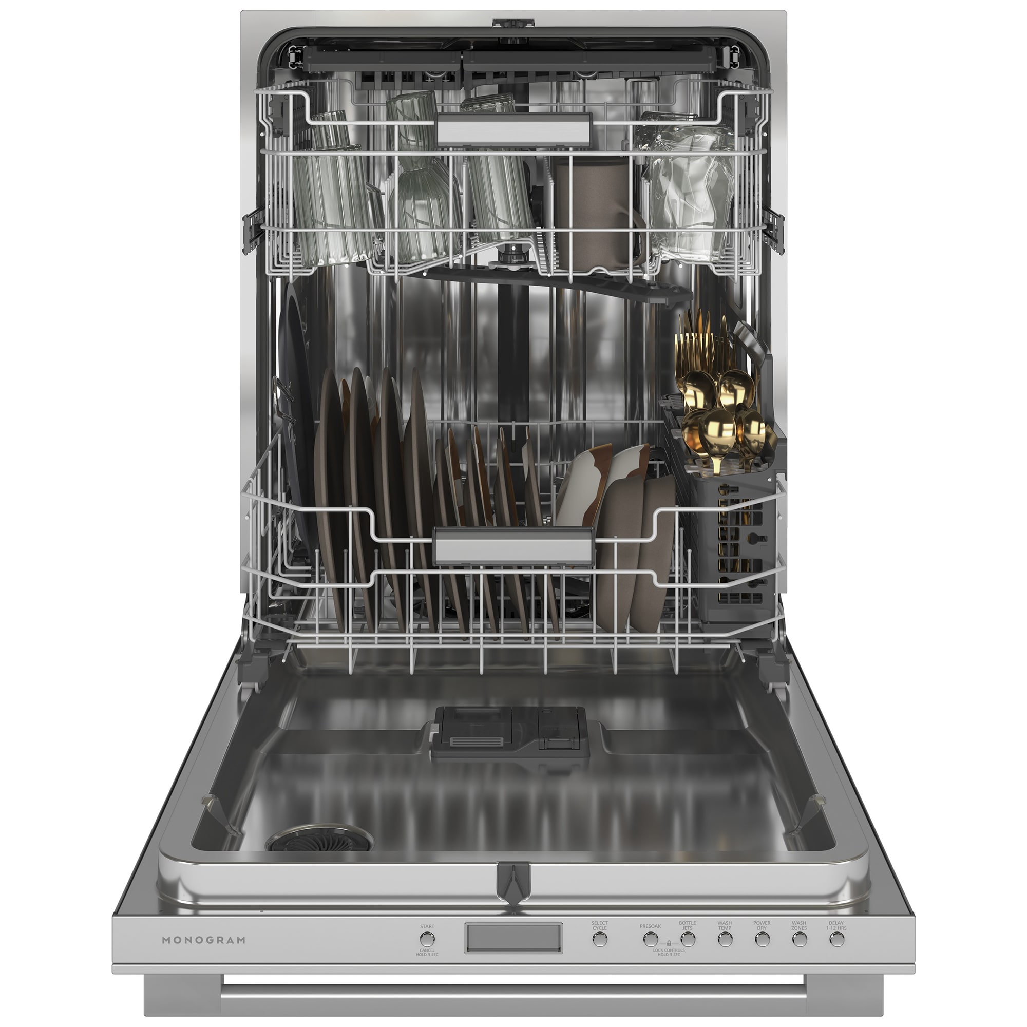 Monogram 24 in. Top Control Flush-Mount Smart Dishwasher with 39 dBa Sound Level, 3rd-Rack & Max Dry system - Stainless Steel, , hires