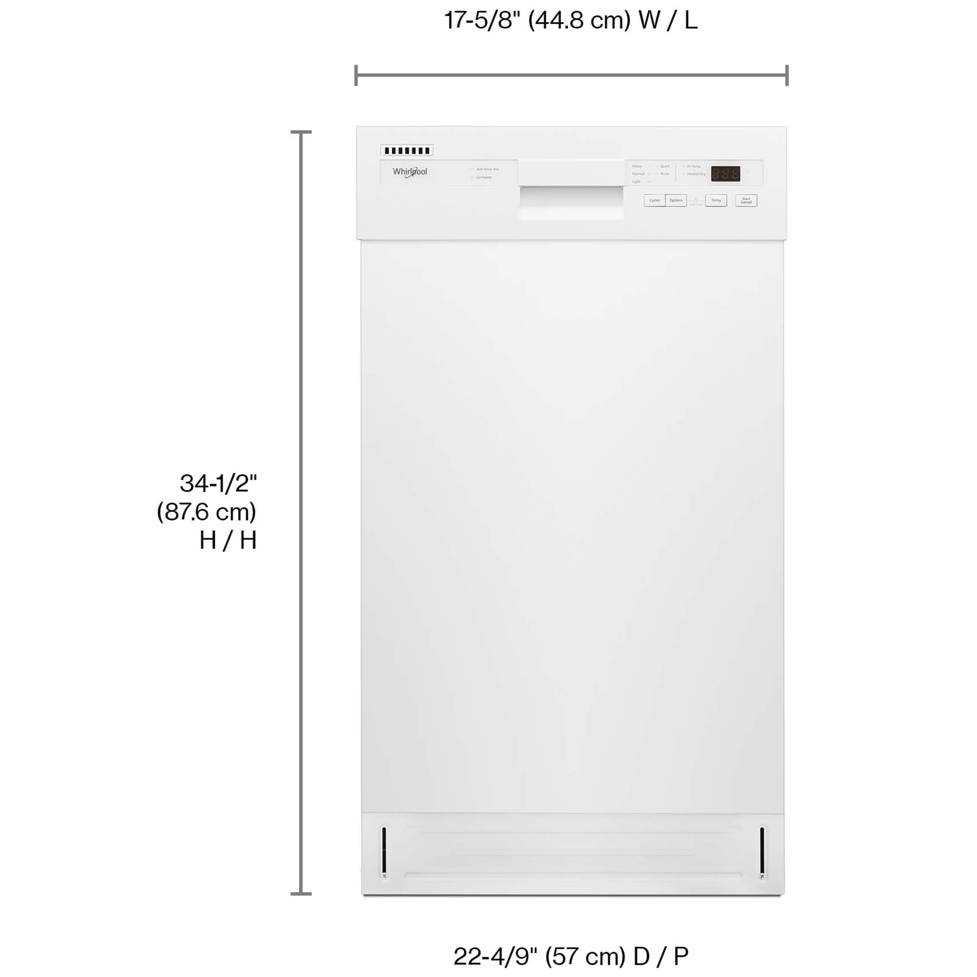 Whirlpool 18 in. Front Control Dishwasher with 50 dBa Sound Level & Pocket - White, , hires