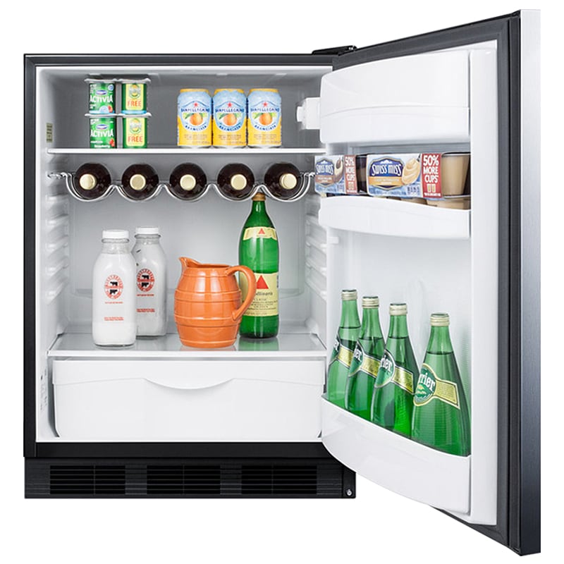 Summit 24 in. 5.5 cu. ft. Undercounter Refrigerator with Towel Bar Handle - Stainless Steel with Black Cabinet, , hires