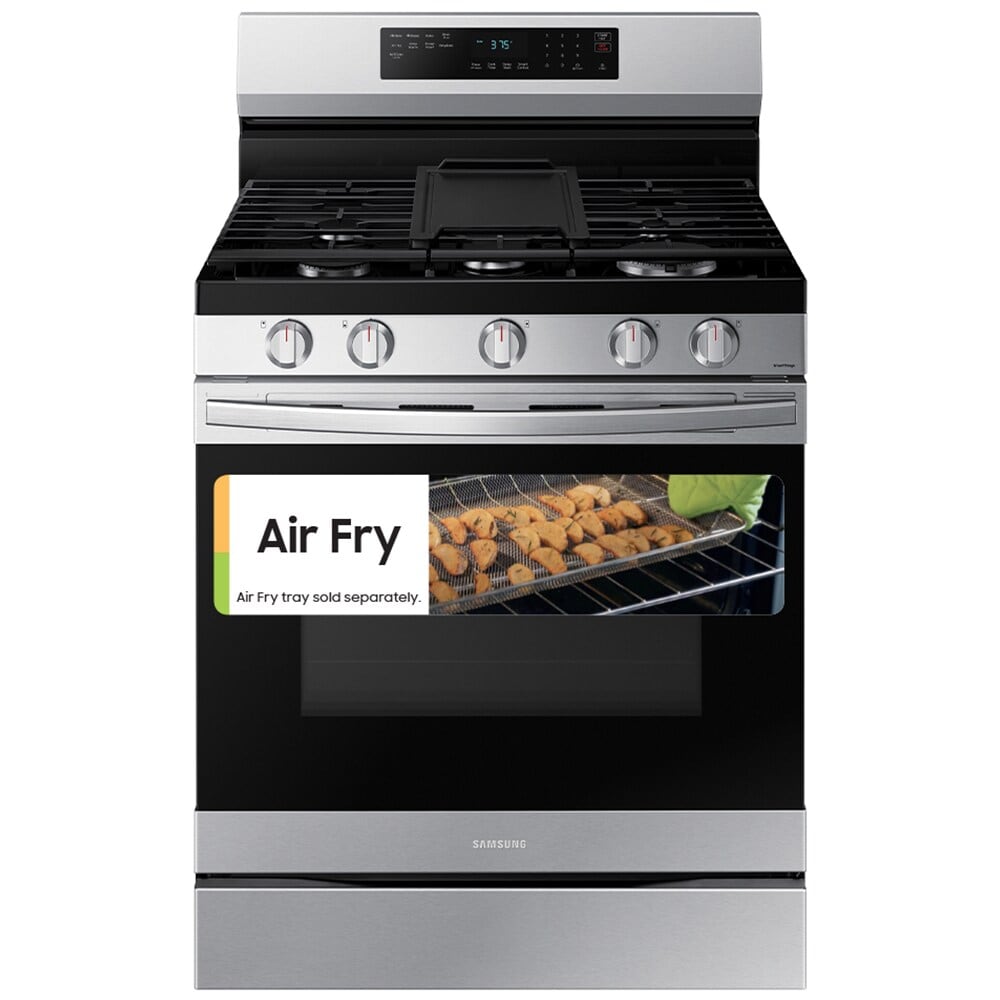 Samsung 30 in. 6 cu. ft. Smart Air Fry Standard Convection Gas Range with 5 Sealed Burners & Griddle - Stainless Steel, Stainless Steel, hires