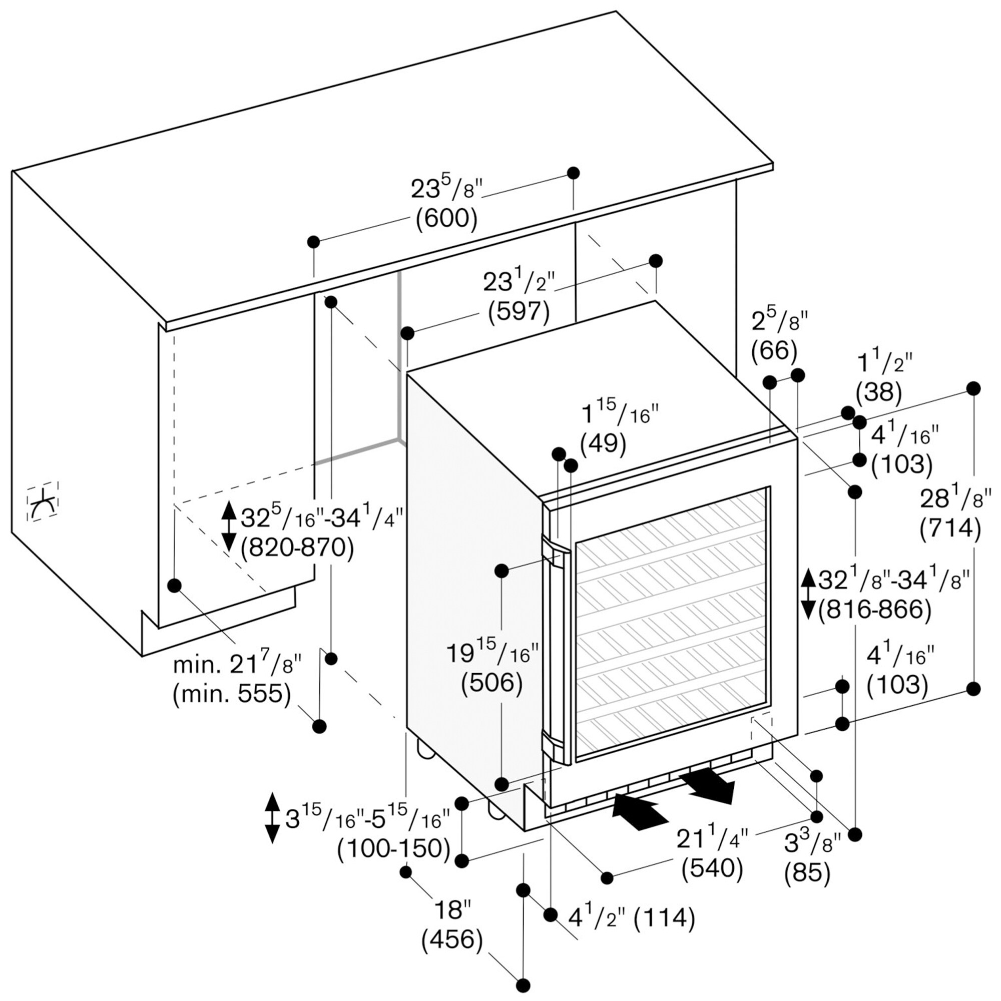 Gaggenau 400 Series 24 in. Undercounter Wine Cooler with Metal & Wood Racks, Dual Temperature Zones & 34 Bottle Capacity - Stainless Steel, , hires