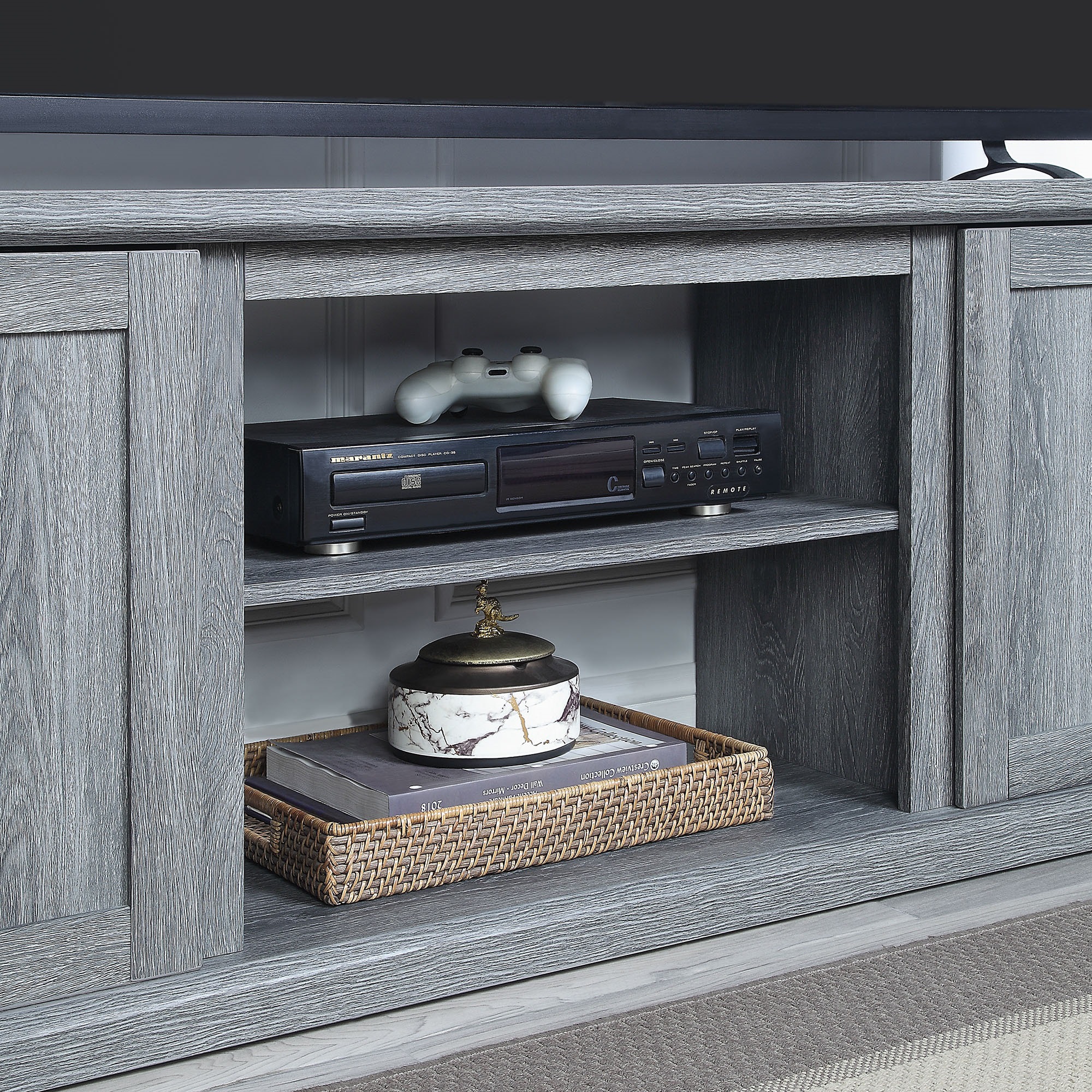 Manhattan Comfort Franklin 60" TV Stand with 2 Doors & Open Shelves - Gray, , hires