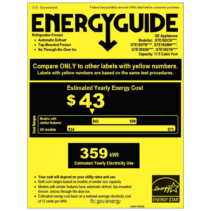 GE 28 in. 17.5 cu. ft. Top Freezer Refrigerator - Stainless Steel, Stainless Steel, hires