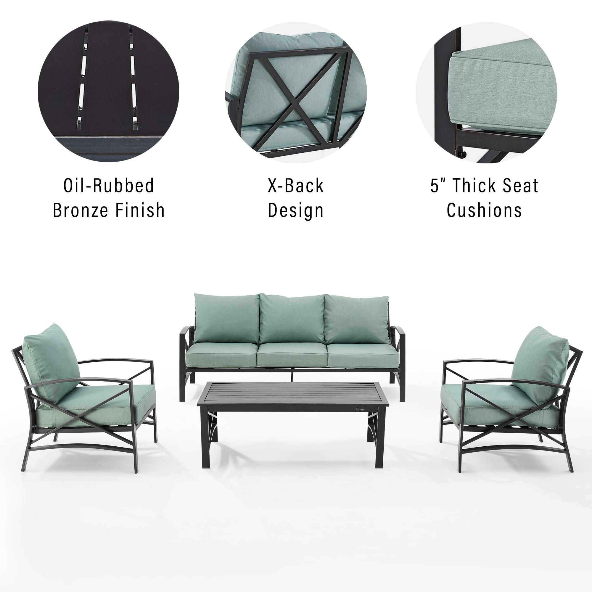Crosley Kaplan 4-Piece Outdoor Sofa Patio Furniture Set , Oiled Rubbed Bronze with Mist Cushions, , hires