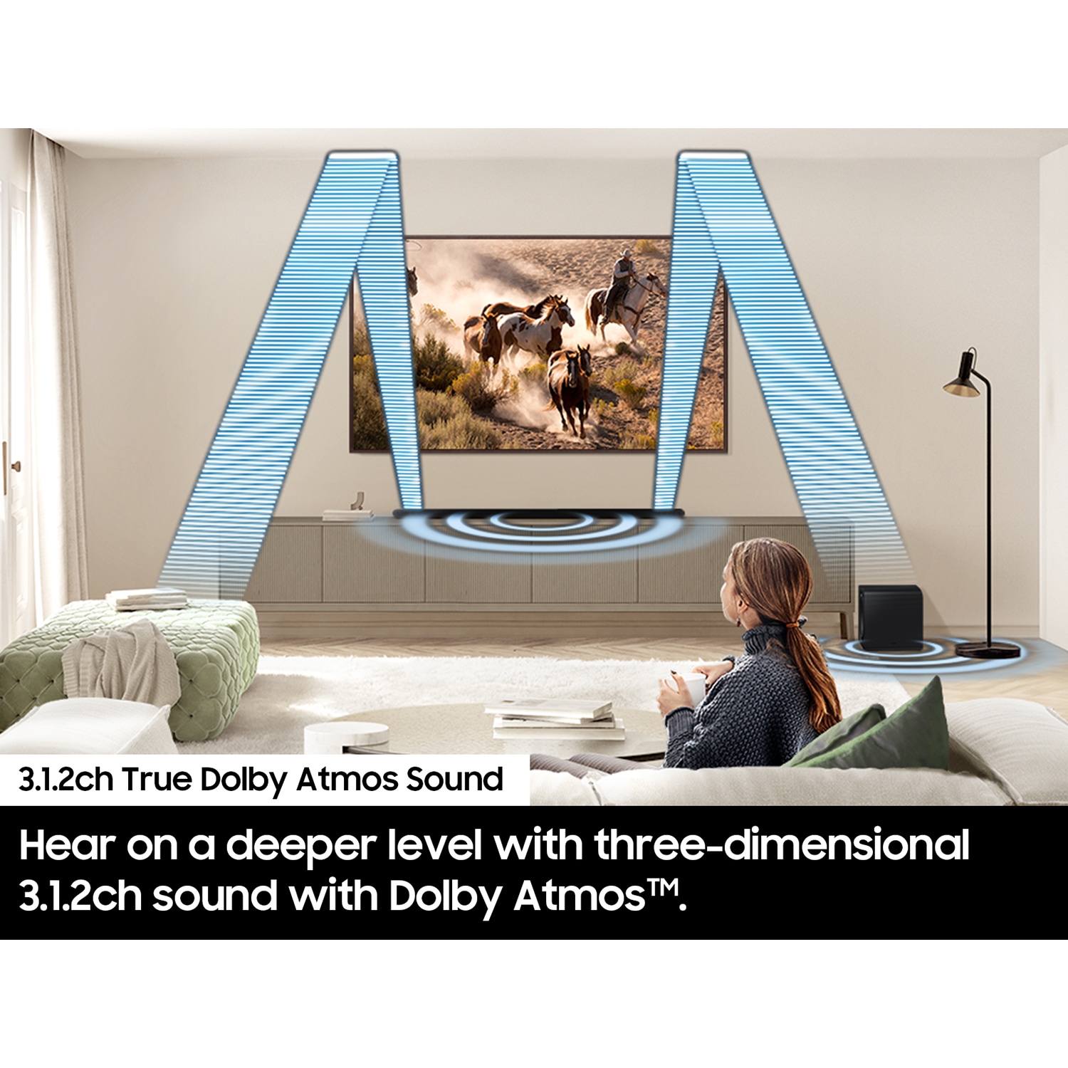 Samsung Ultra-slim 3.1.2 Channel Dolby Atmos Smart Sound Bar with Bluetooth & Wireless Subwoofer - Titan Black, Titan Black, hires