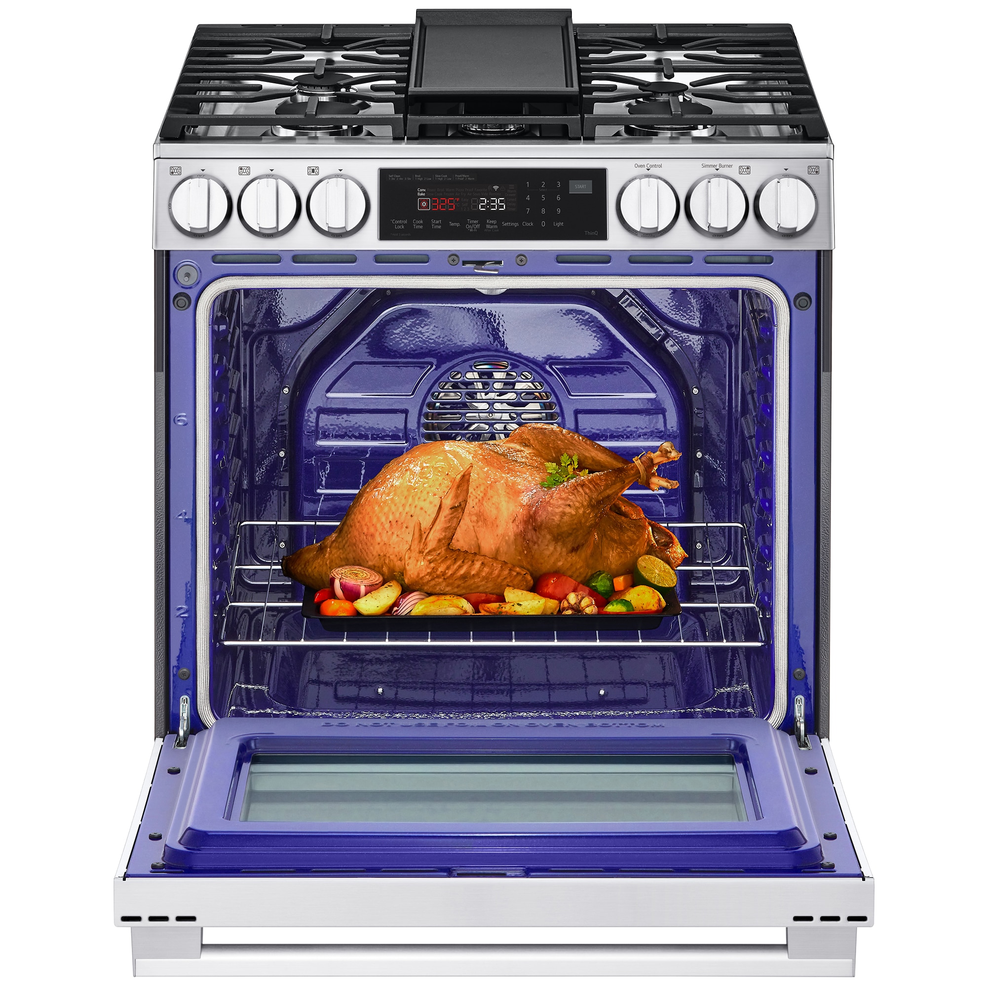 LG 30 in. 6.3 cu. ft. Smart Air Fry True European Convection Slide-In Gas Range with 5 Sealed Burners & Griddle - PrintProof Stainless Steel, , hires