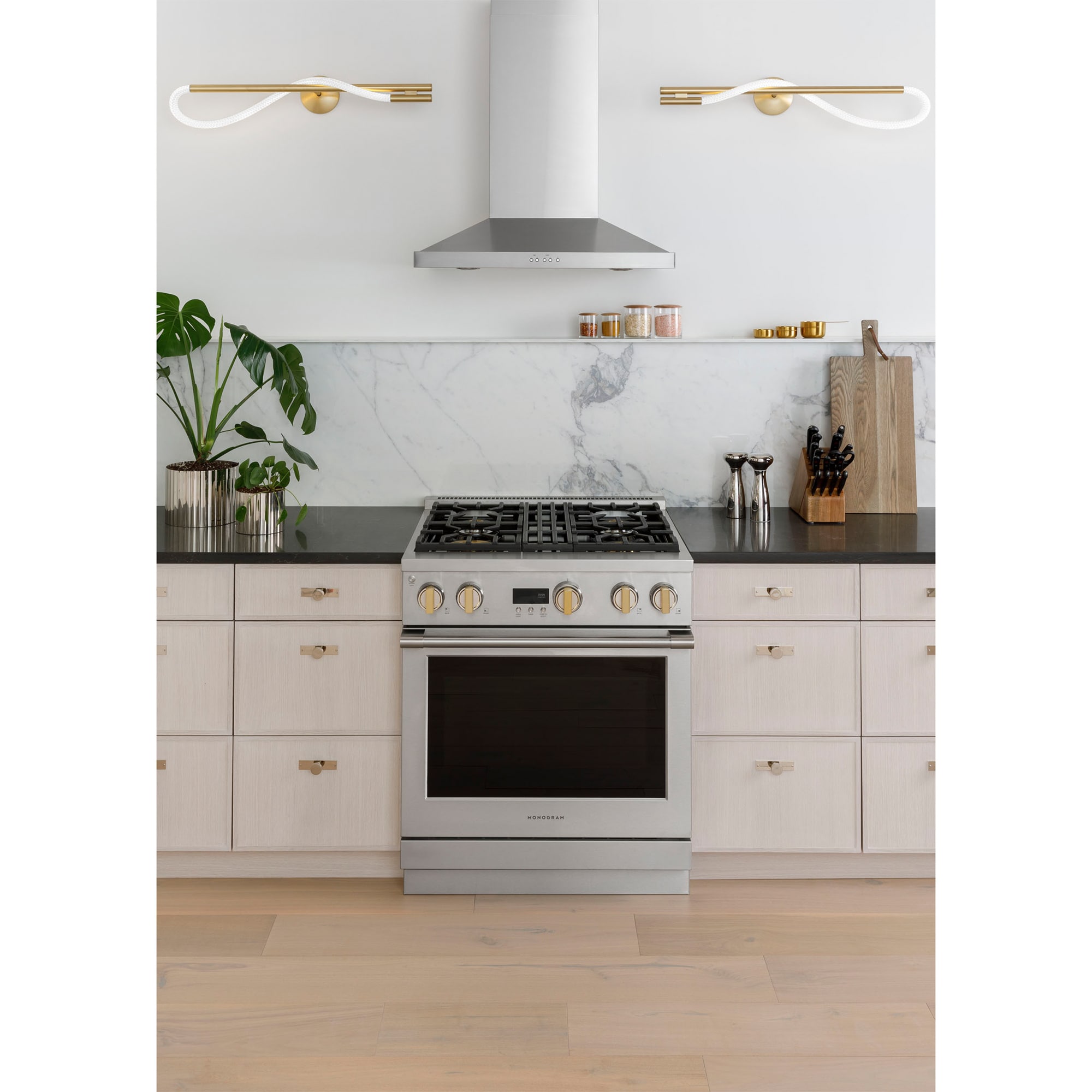 Monogram 30 in. Convertible Chimney Style Range Hood with 420 CFM, 4 Fan Speeds & 2 Halogen Lights - Stainless Steel, , hires