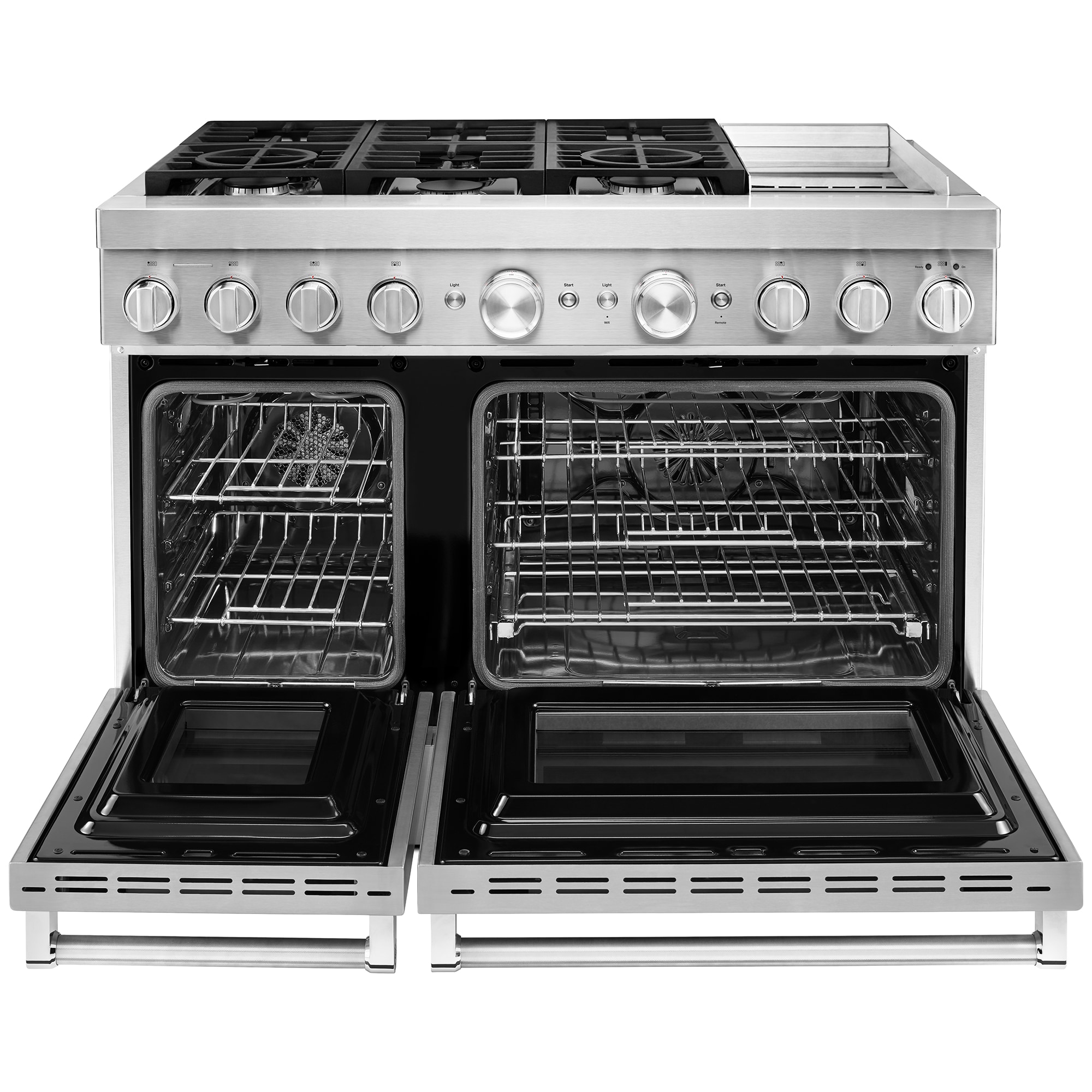 KitchenAid Commercial-Style 48 in. 6.3 cu. ft. Smart True European Convection Double Oven Dual Fuel Range with 6 Sealed Burners & Griddle - Stainless Steel, , hires