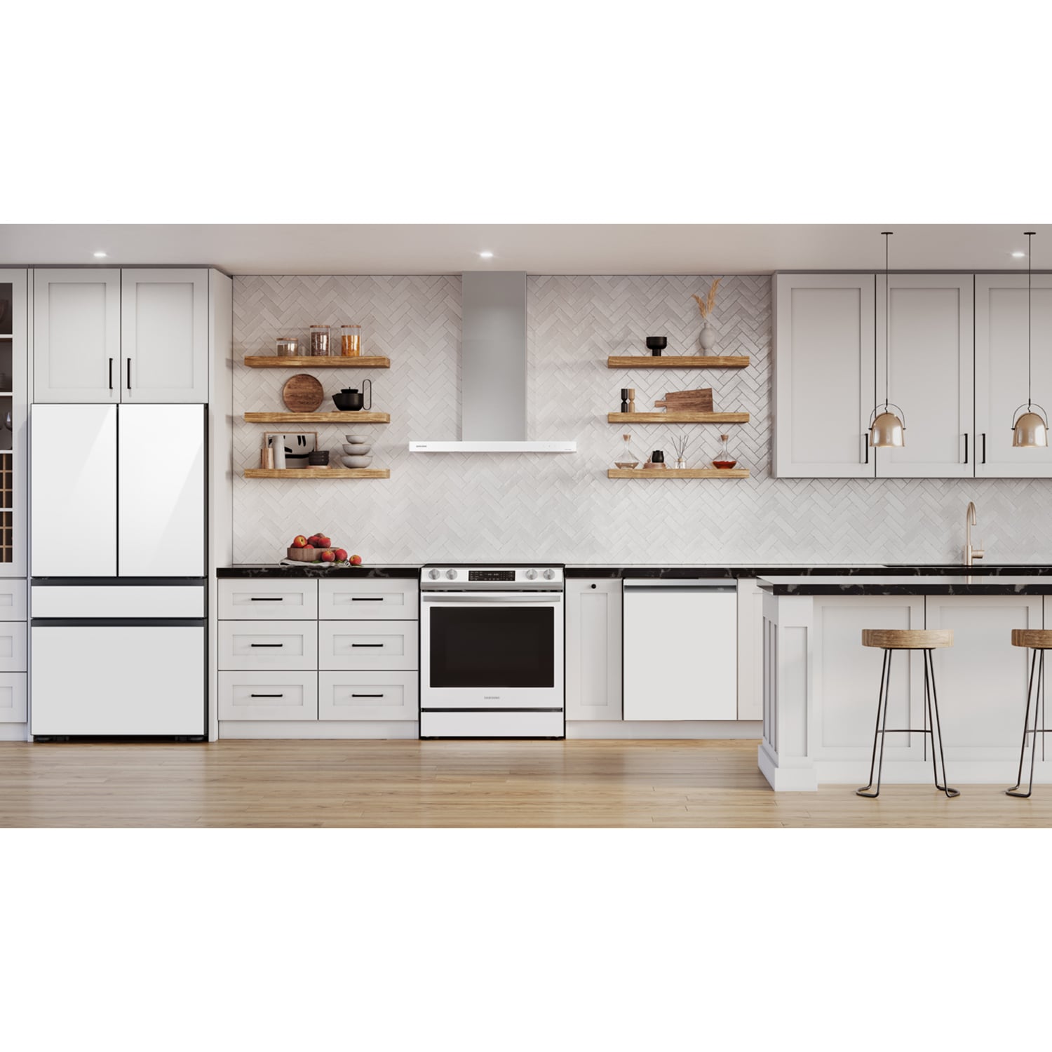 Samsung 36 in. Smart Convertible Chimney Style Range Hood with 630 CFM, 4 Fan Speed & 1 LED Light - Clean Gray, Gray, hires