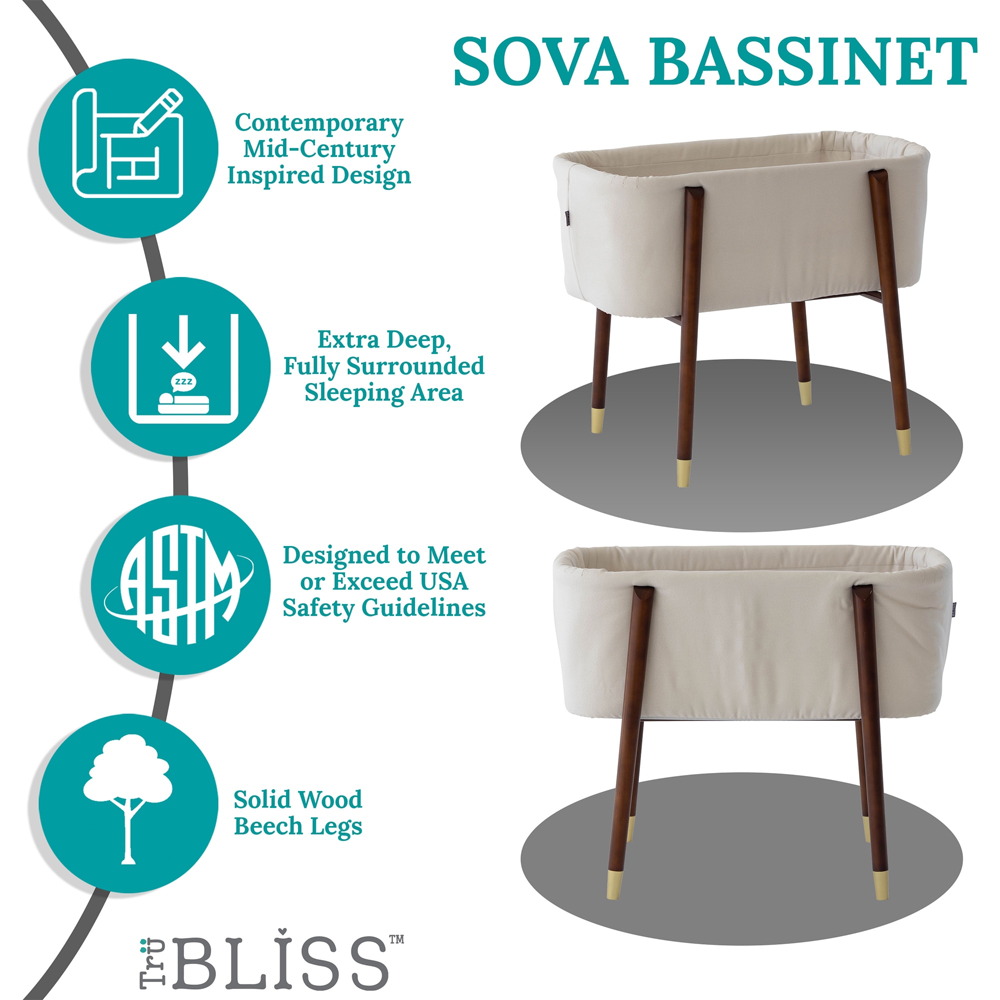 TruBliss Sova Bassinet - Irish Cream, Irish Cream, hires