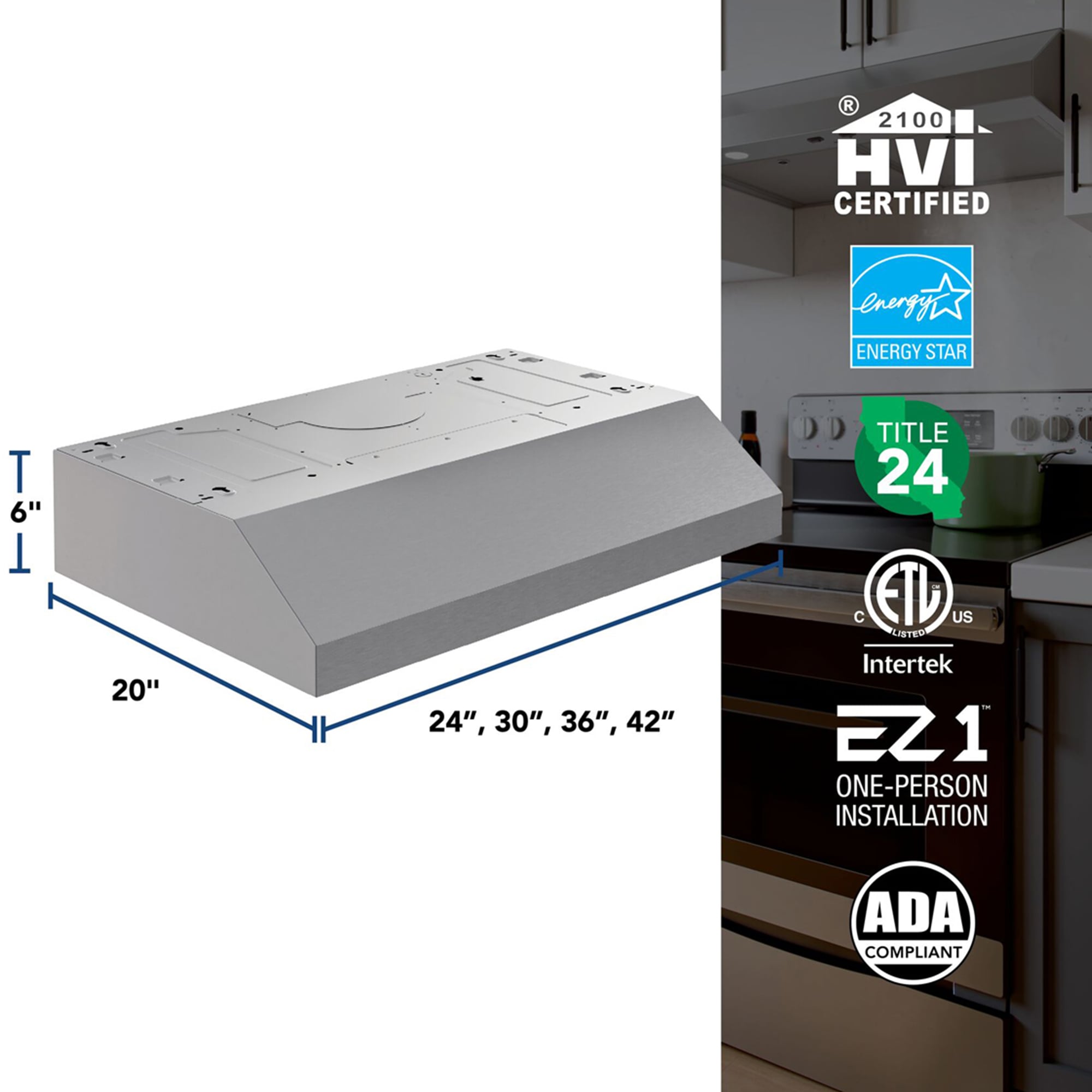 Broan Glacier GLA1 Series 36 in. Convertible Standard Style Range Hood with 350 CFM, 2 Fan Speeds & 2 LED Lights - Stainless Steel, , hires