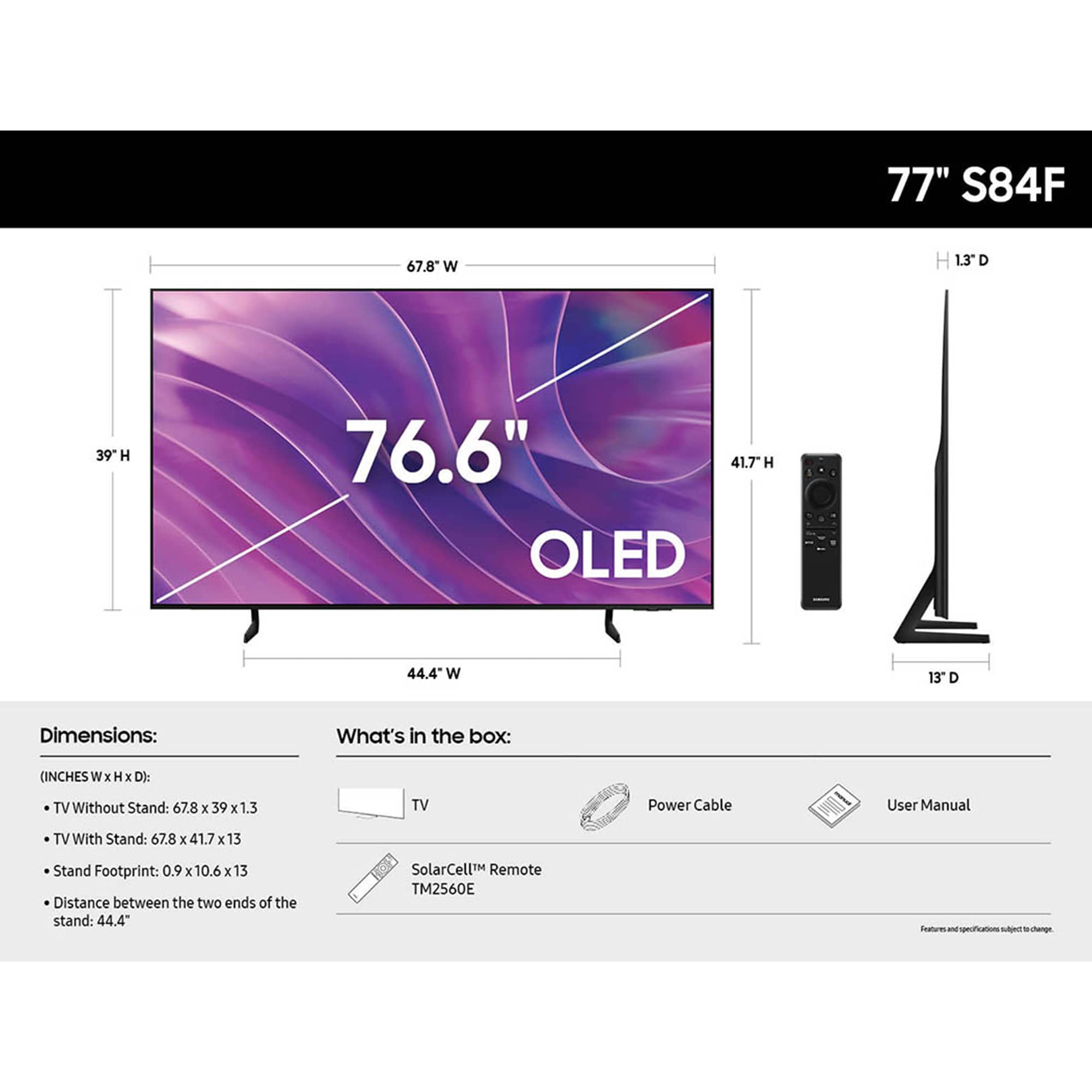 Samsung - 77" Class S84F OLED 4K UHD Smart Tizen TV, , hires