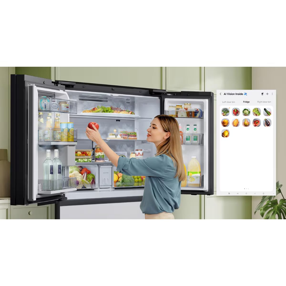 Samsung Bespoke 36 in. 22.5 cu. ft. Smart Counter Depth 4-Door French Door Refrigerator with AI Family Hub+, Beverage Center & Internal Water AutoFill Pitcher - White Glass, White Glass, hires