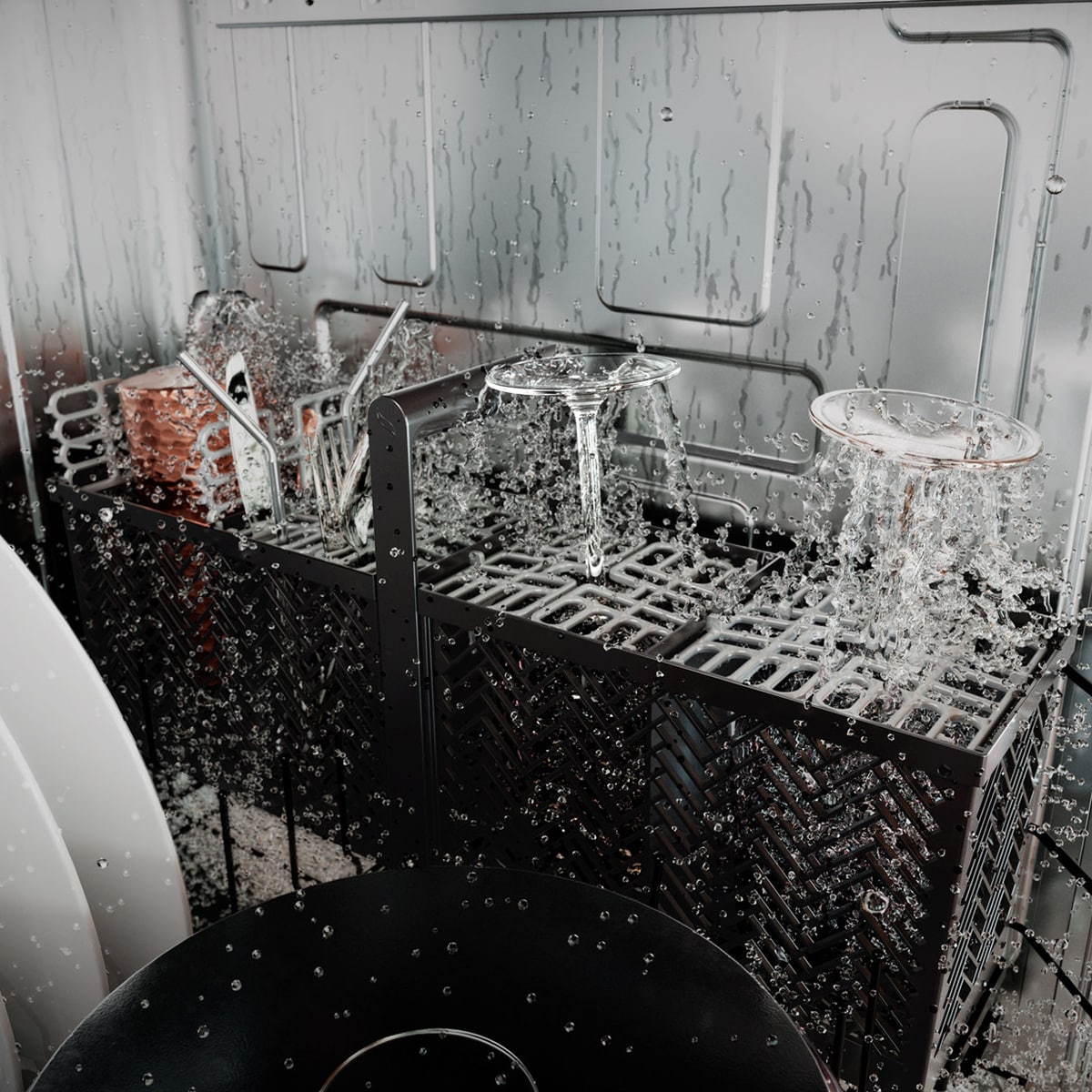 Cafe 24 in. Top Control Flush-Mount Smart Dishwasher with 39 dBa Sound Level, 3rd-Rack, Dual Convection Ultra Dry & Pocket Handle - Platinum Glass, , hires